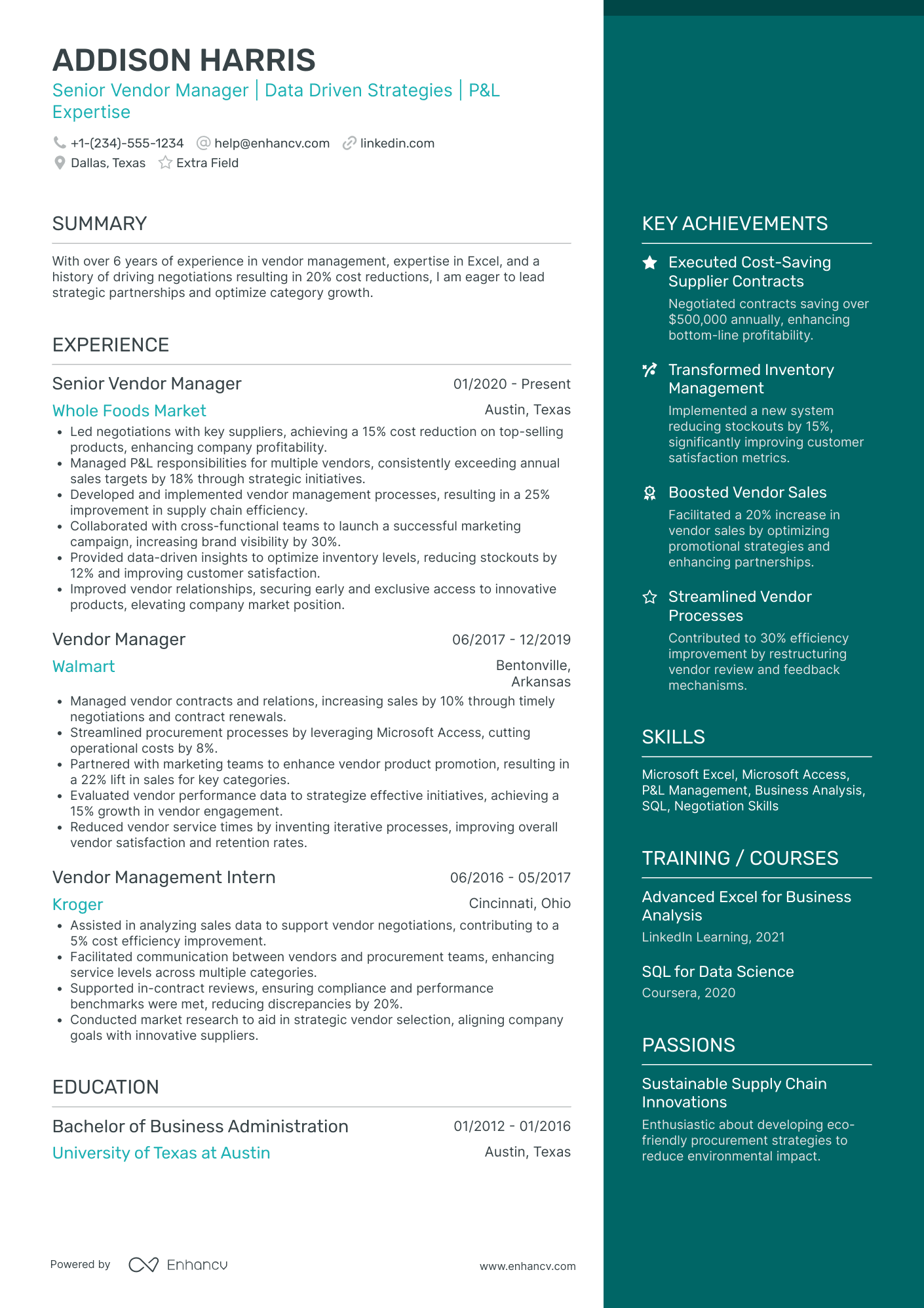 Junior Purchase Manager Resume Example