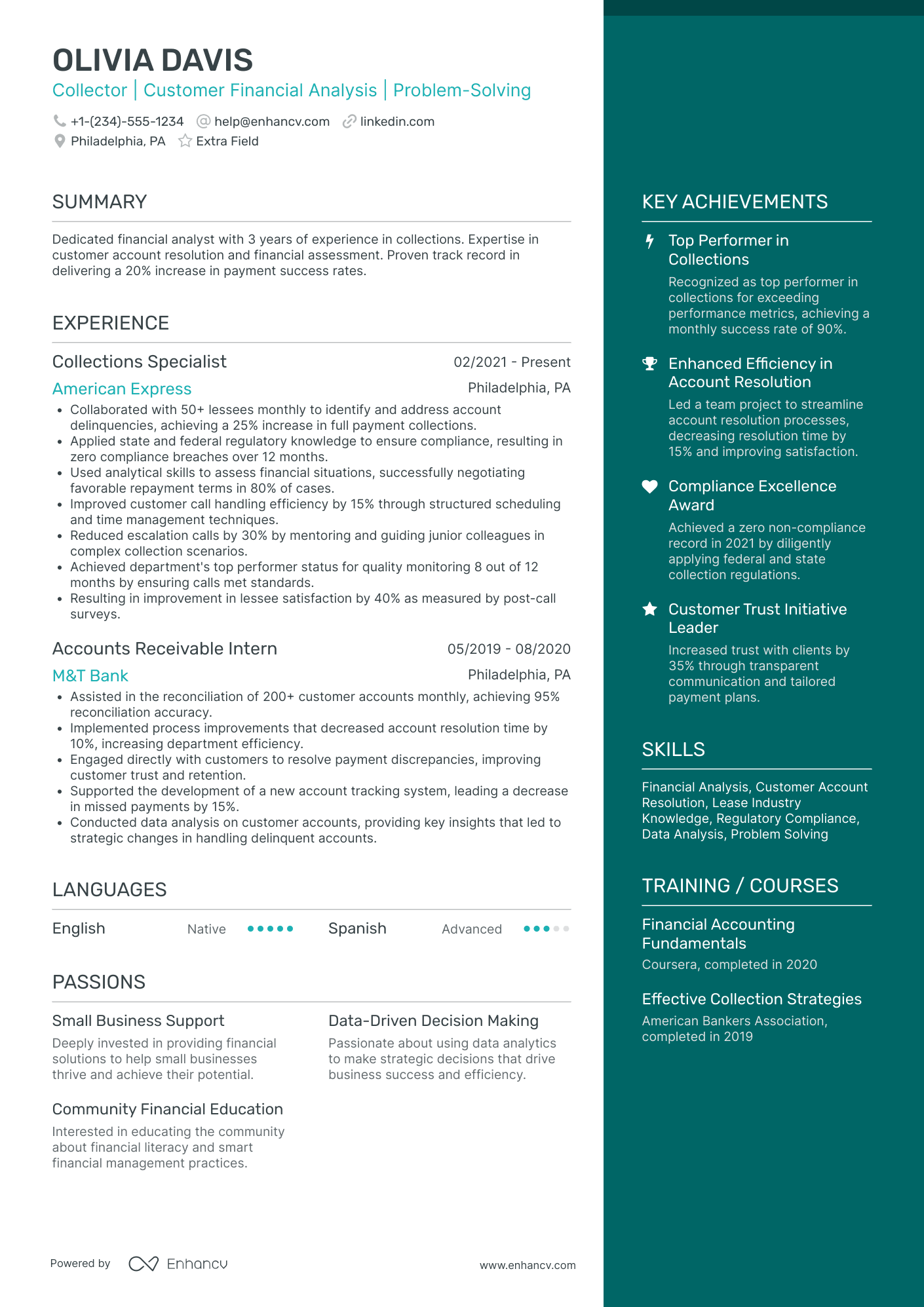 Junior Collections Agent Resume Example