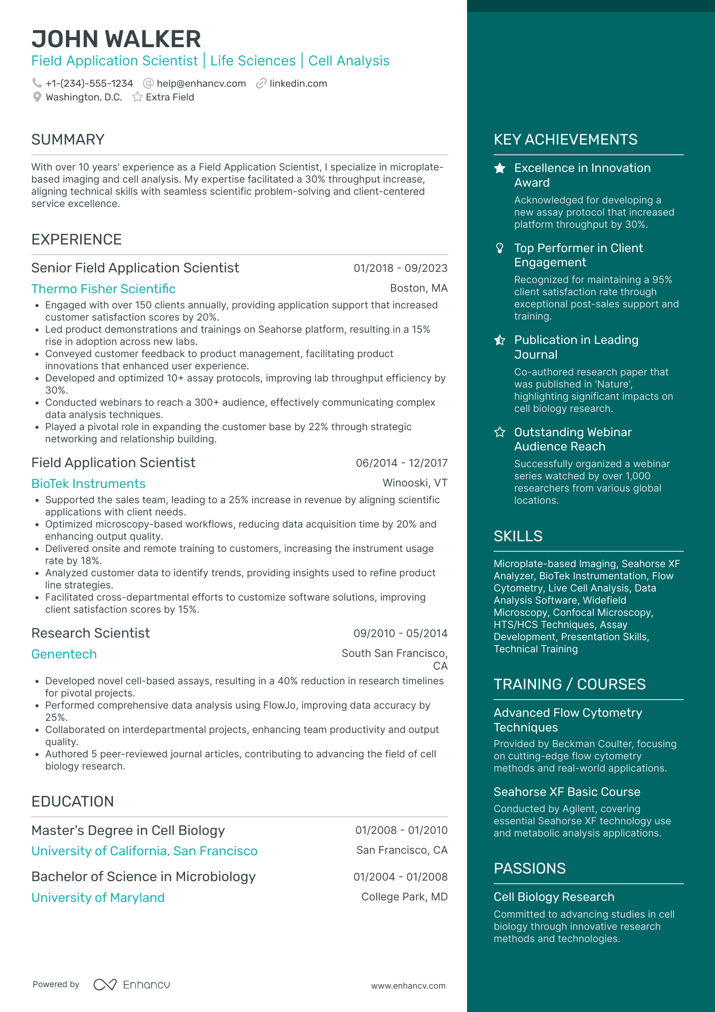 Field Application Scientist Resume Example