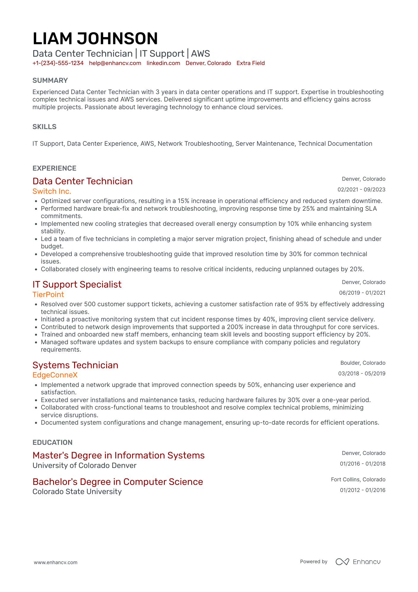 Data Center Technician III Resume Example