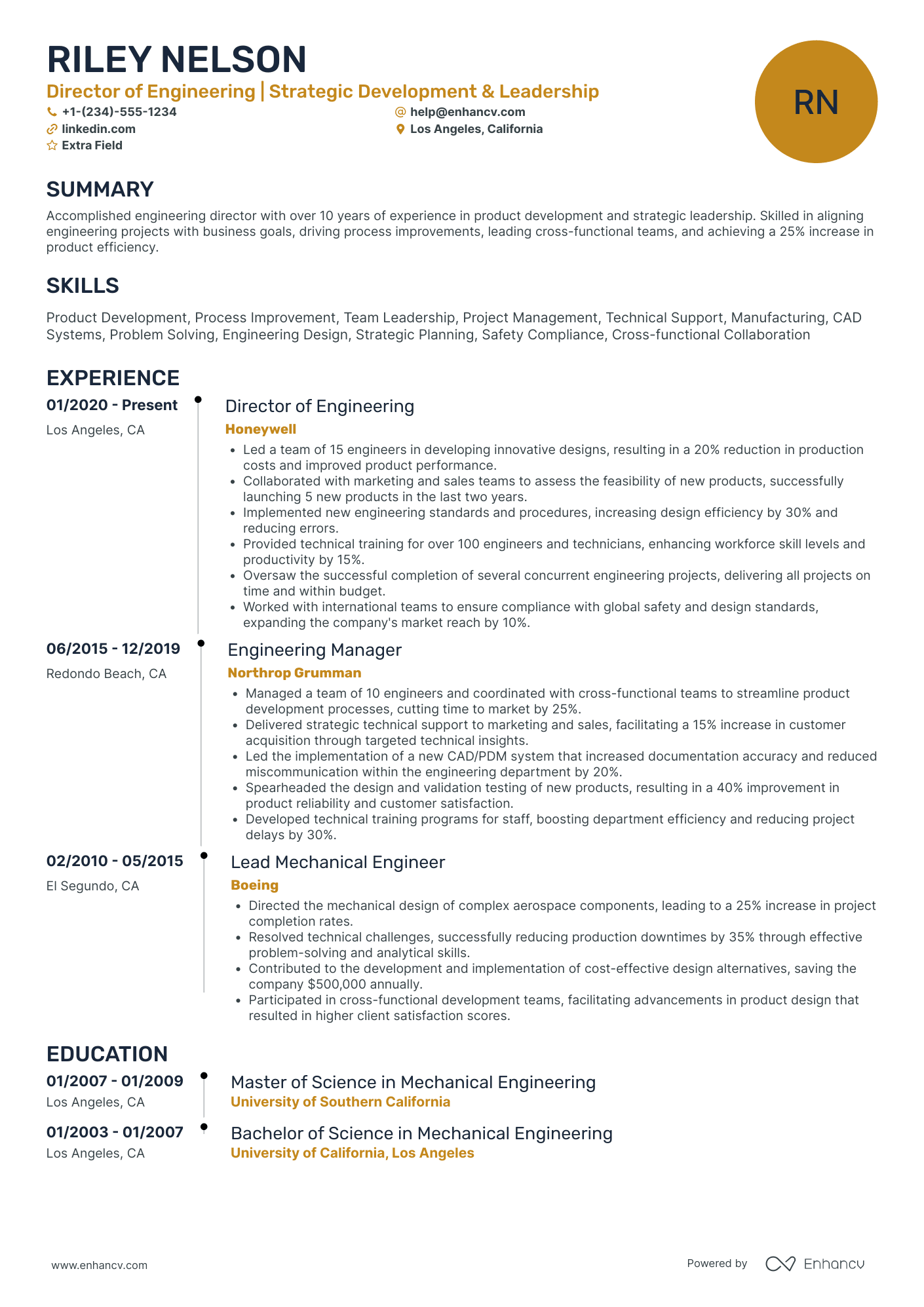 Industrial Engineering Director Resume Example