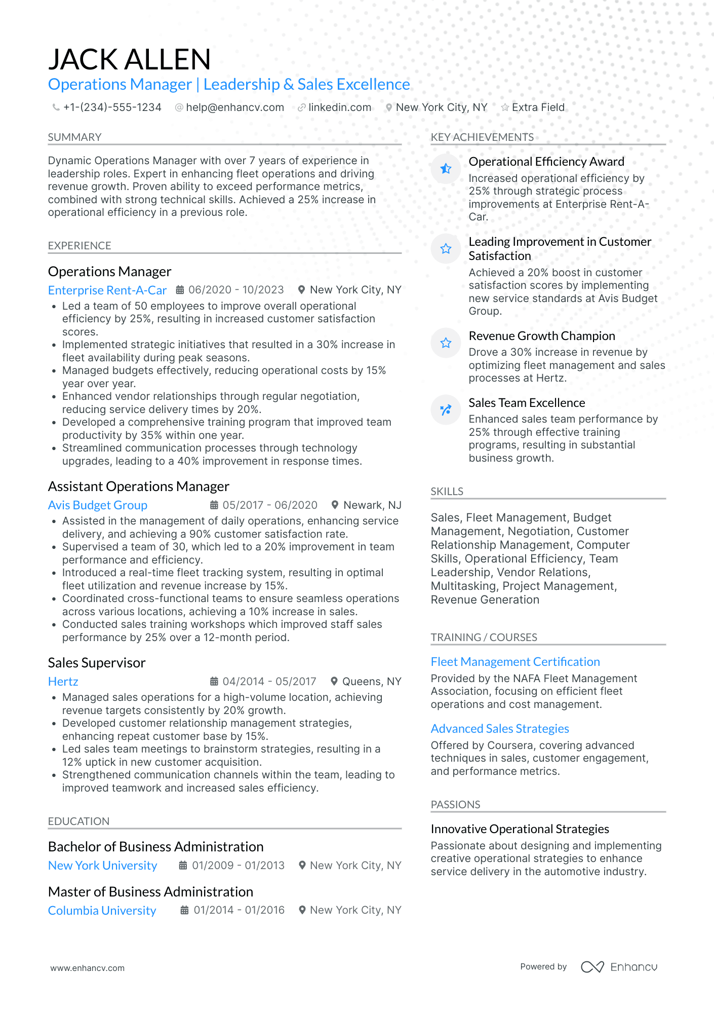 Uber Driver Operations Manager Resume Example