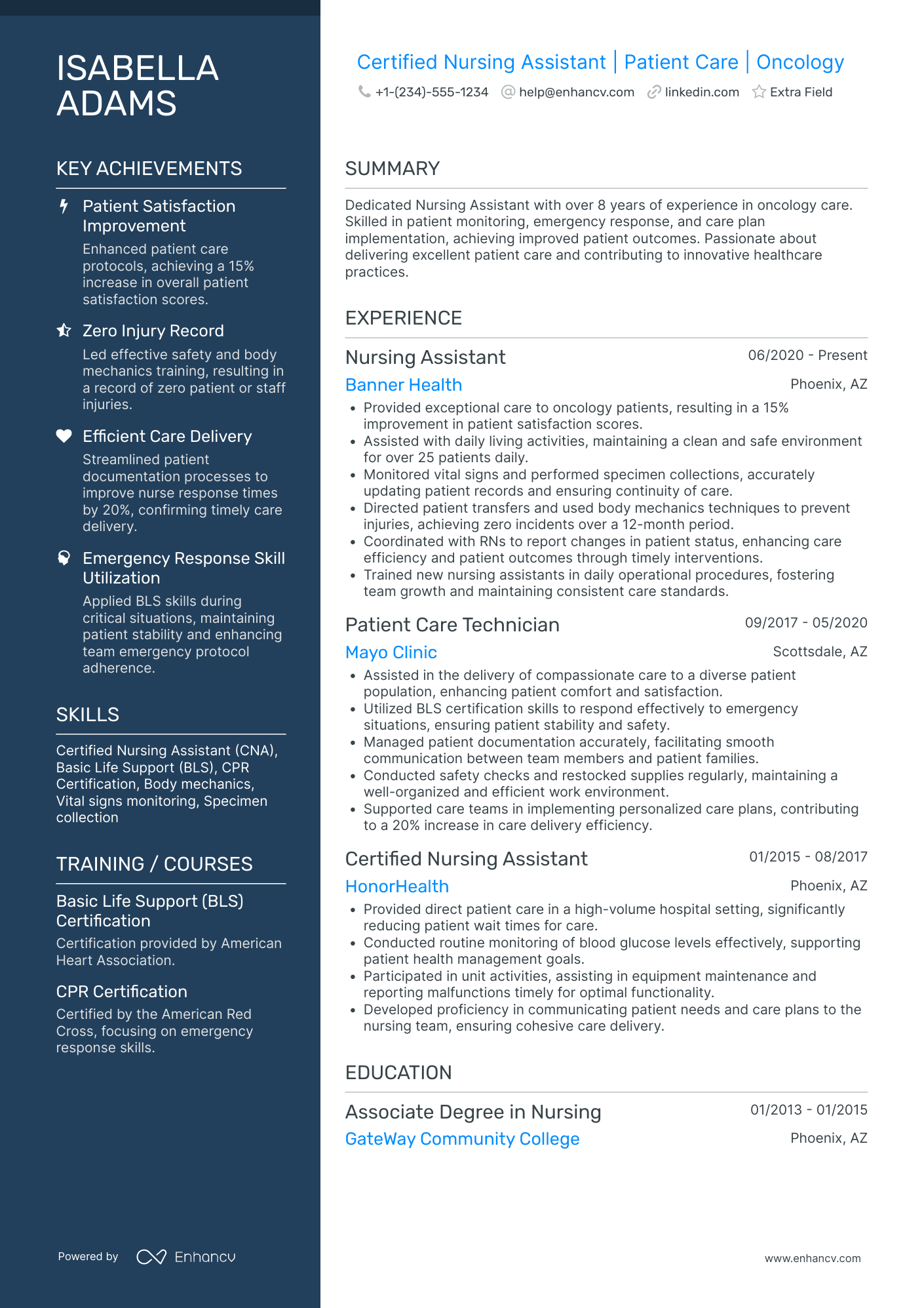 Oncology Nursing Assistant Resume Example