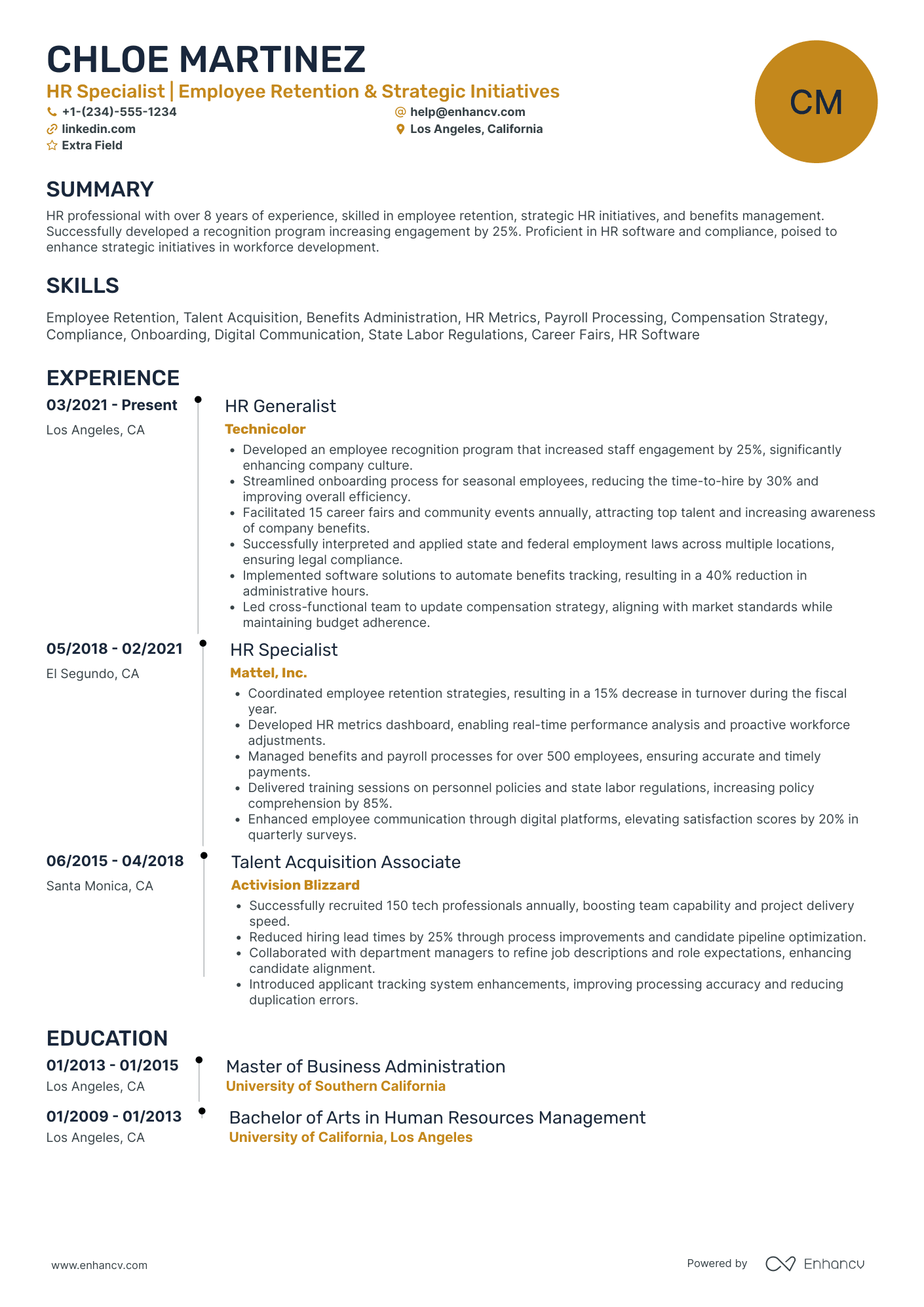 HR Generalist Specialist Resume Example