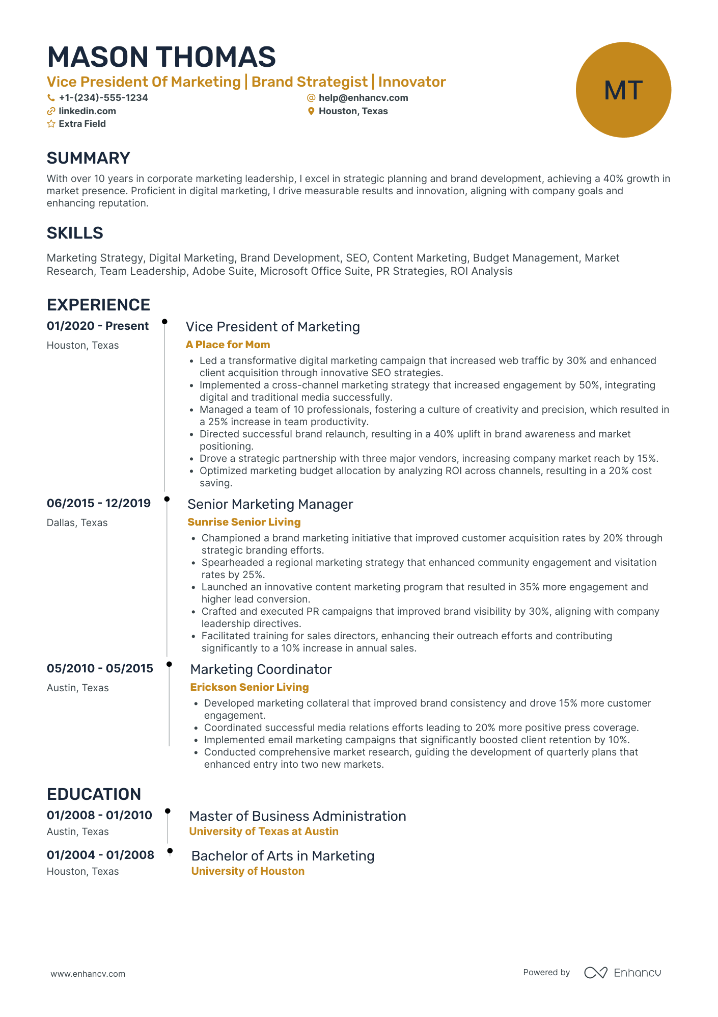 VP Digital Marketing and Branding Resume Example