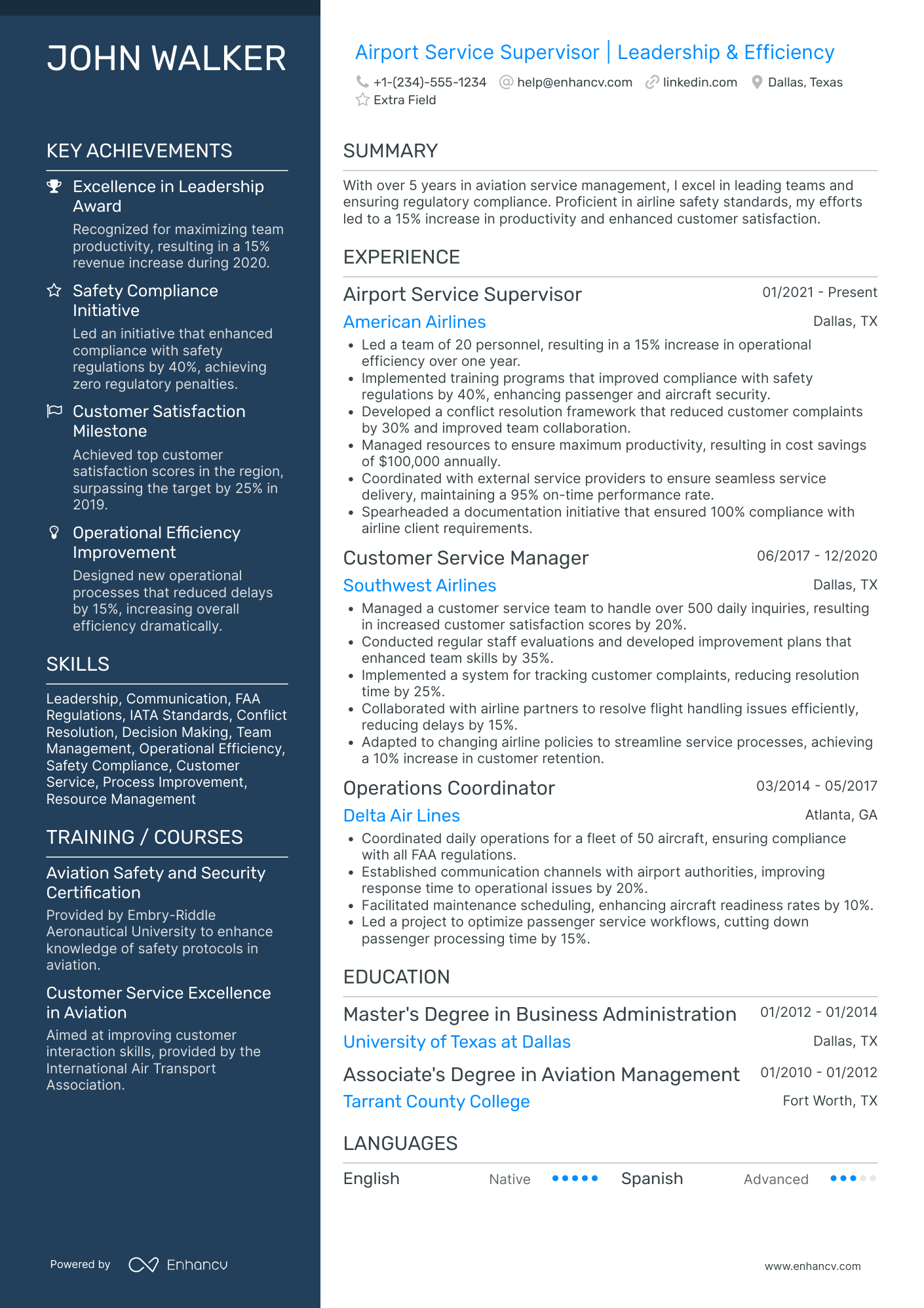 Private Charter Flight Attendant Resume Example