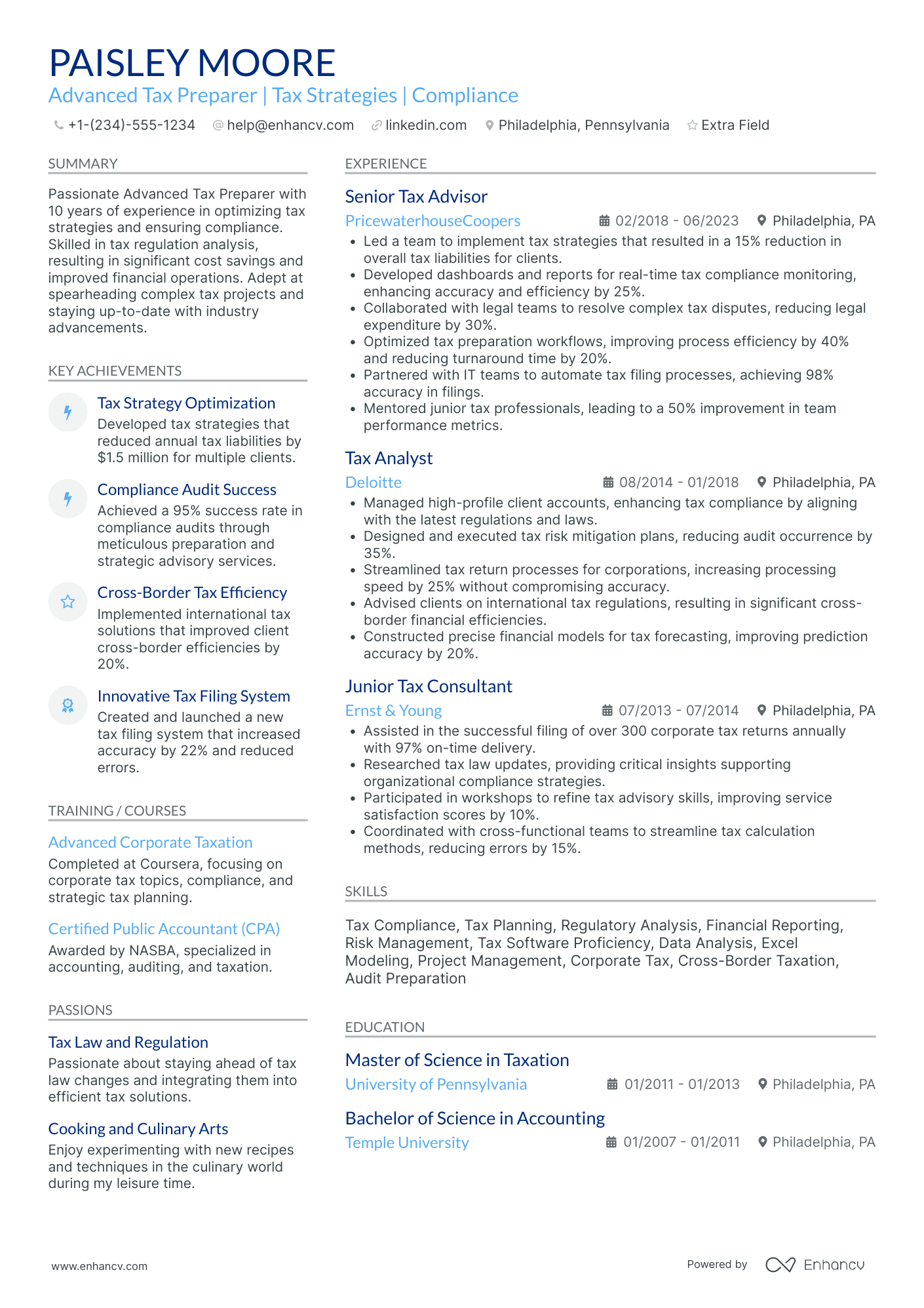 Advanced Tax Preparer Resume Example