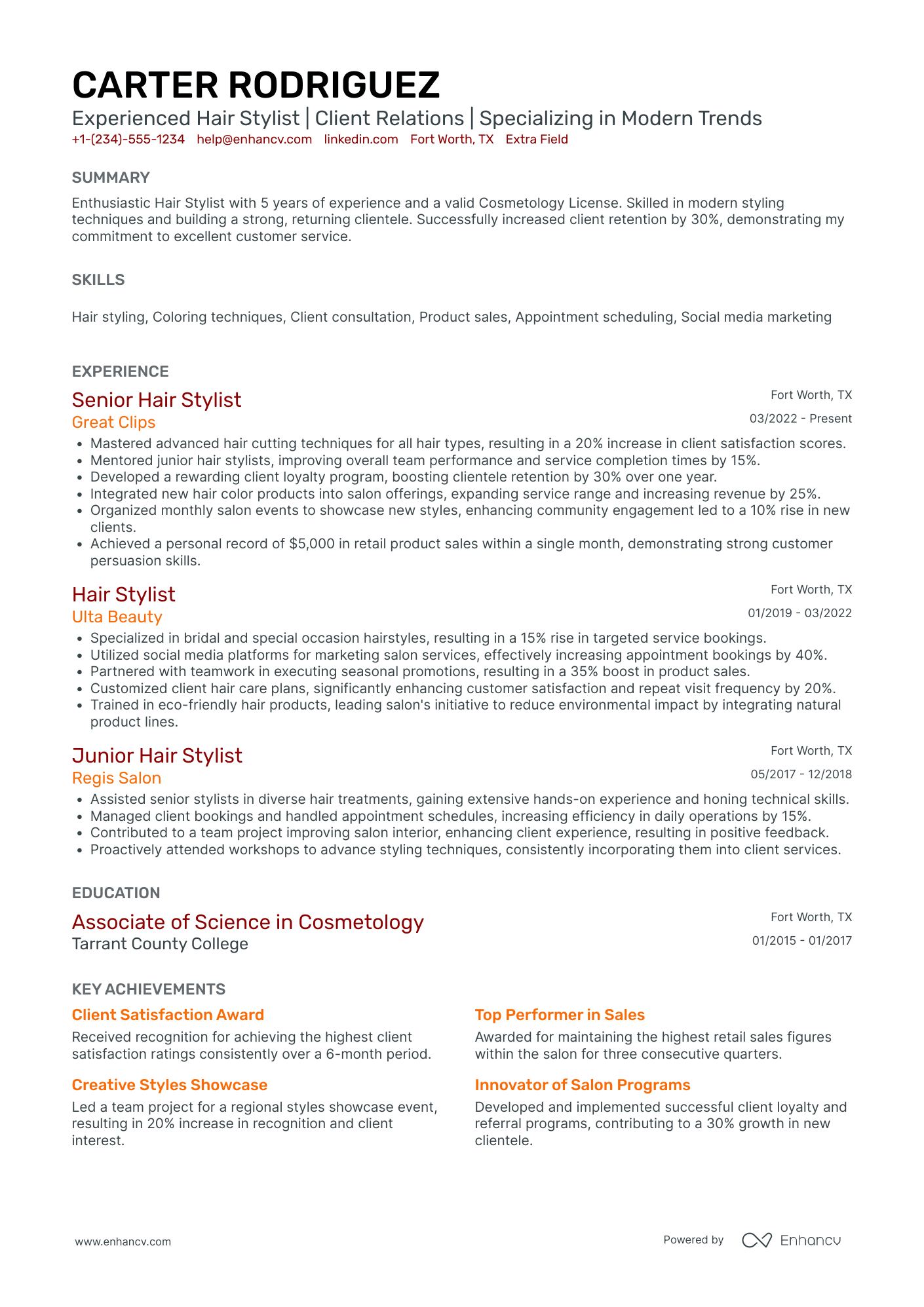 Hair Stylist Coordinator Resume Example