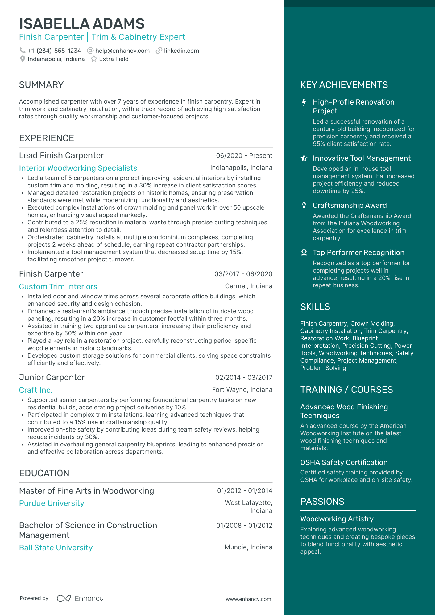 Finish Carpenter Resume Example