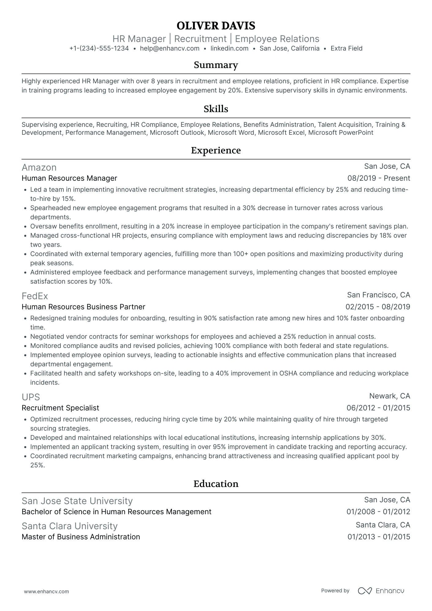 HR Training and Development Manager Resume Example