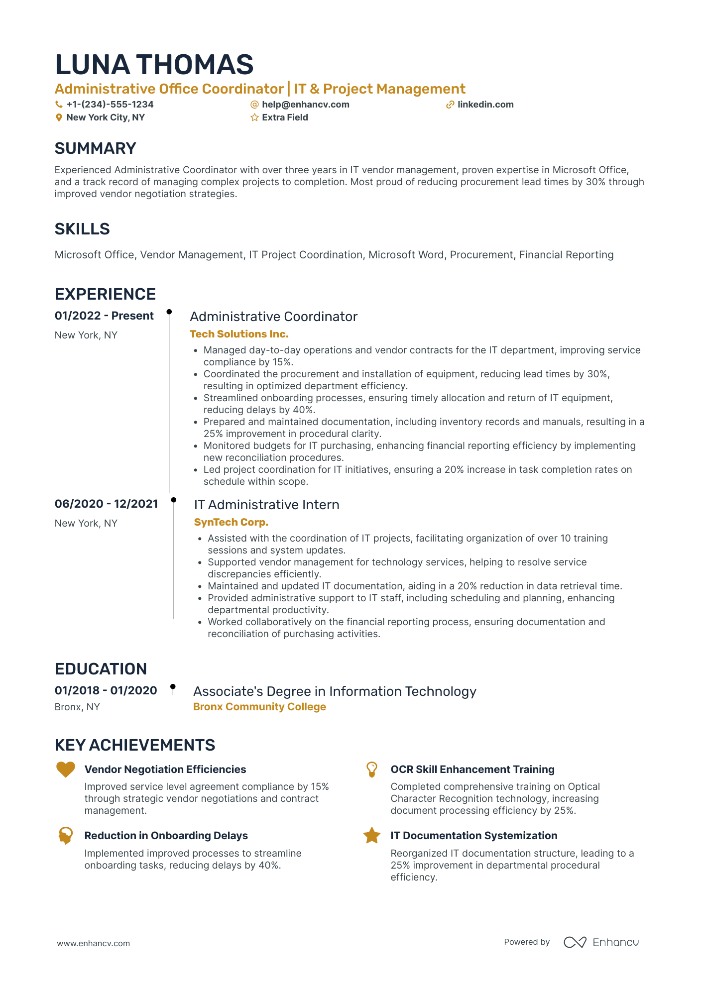 Junior Office Administrator Resume Example