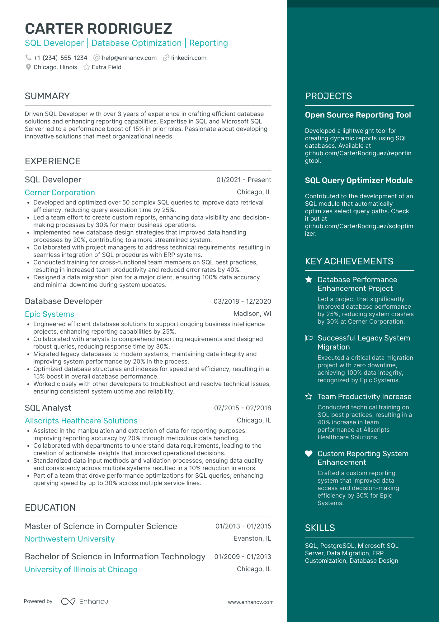 Principal SQL Developer Resume Example