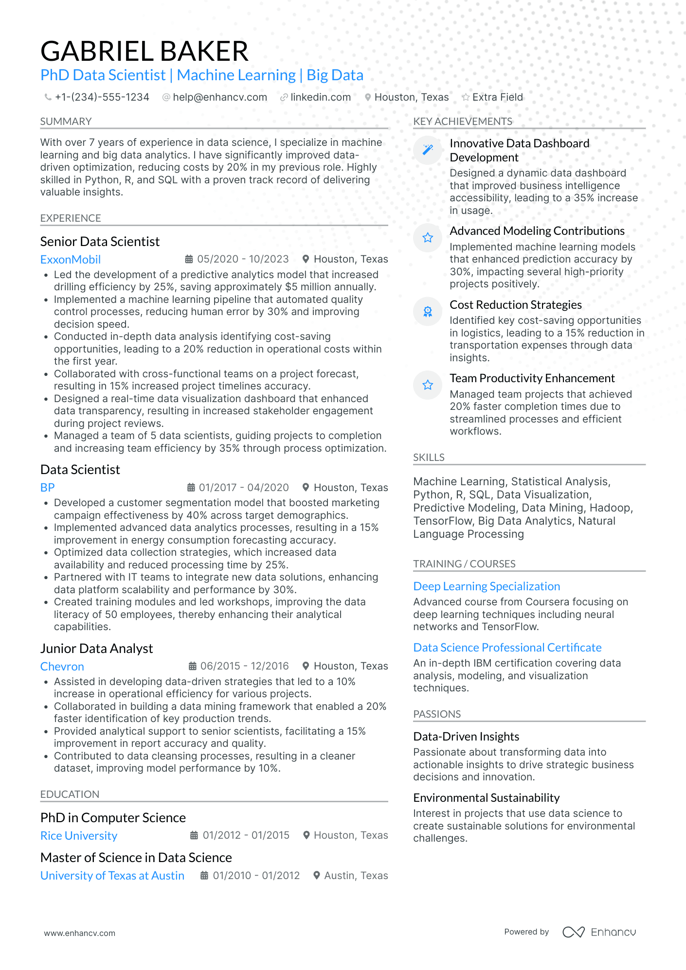 PhD Data Scientist Resume Example