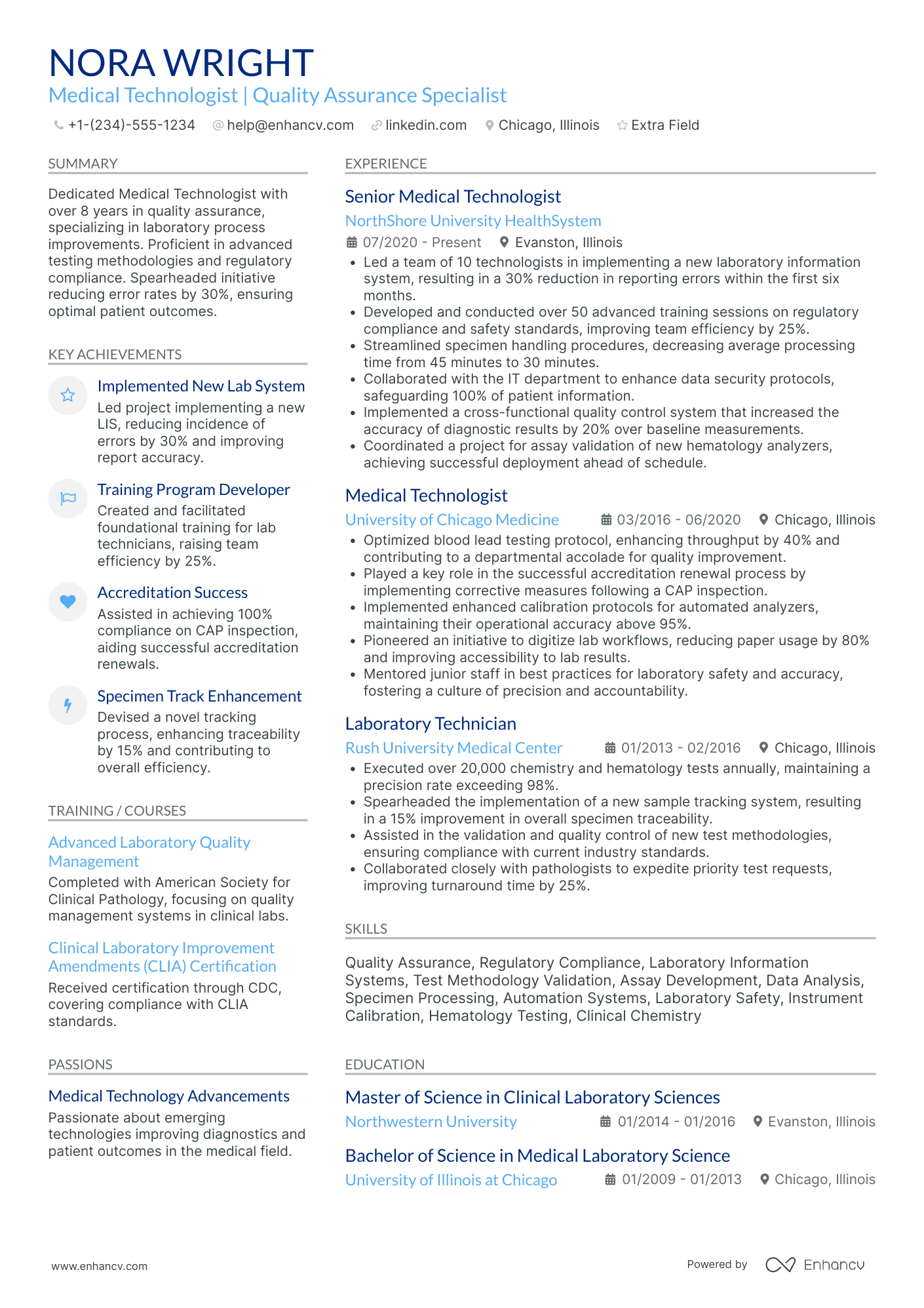 Medical Technologist Quality Assurance Resume Example