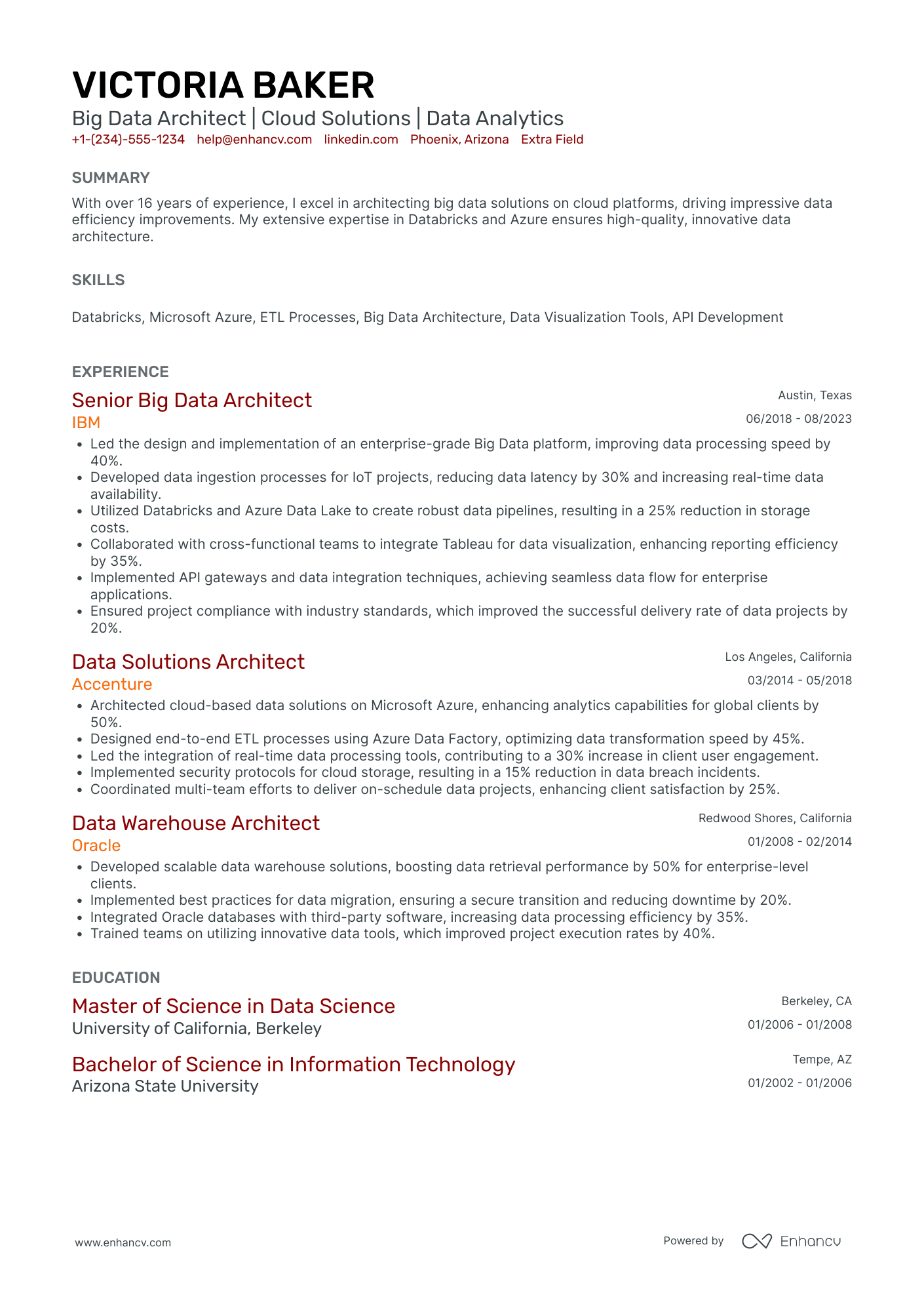 Big Data Architect Resume Example