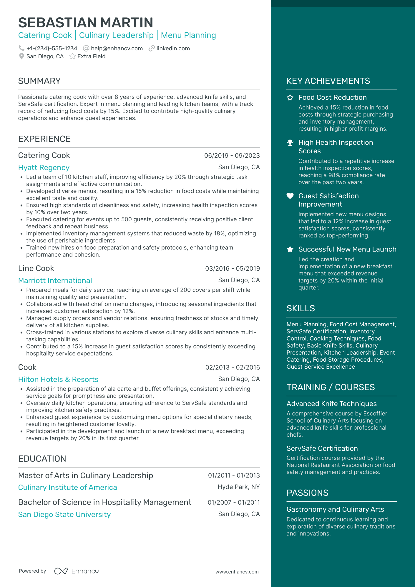 Catering Cook Resume Example