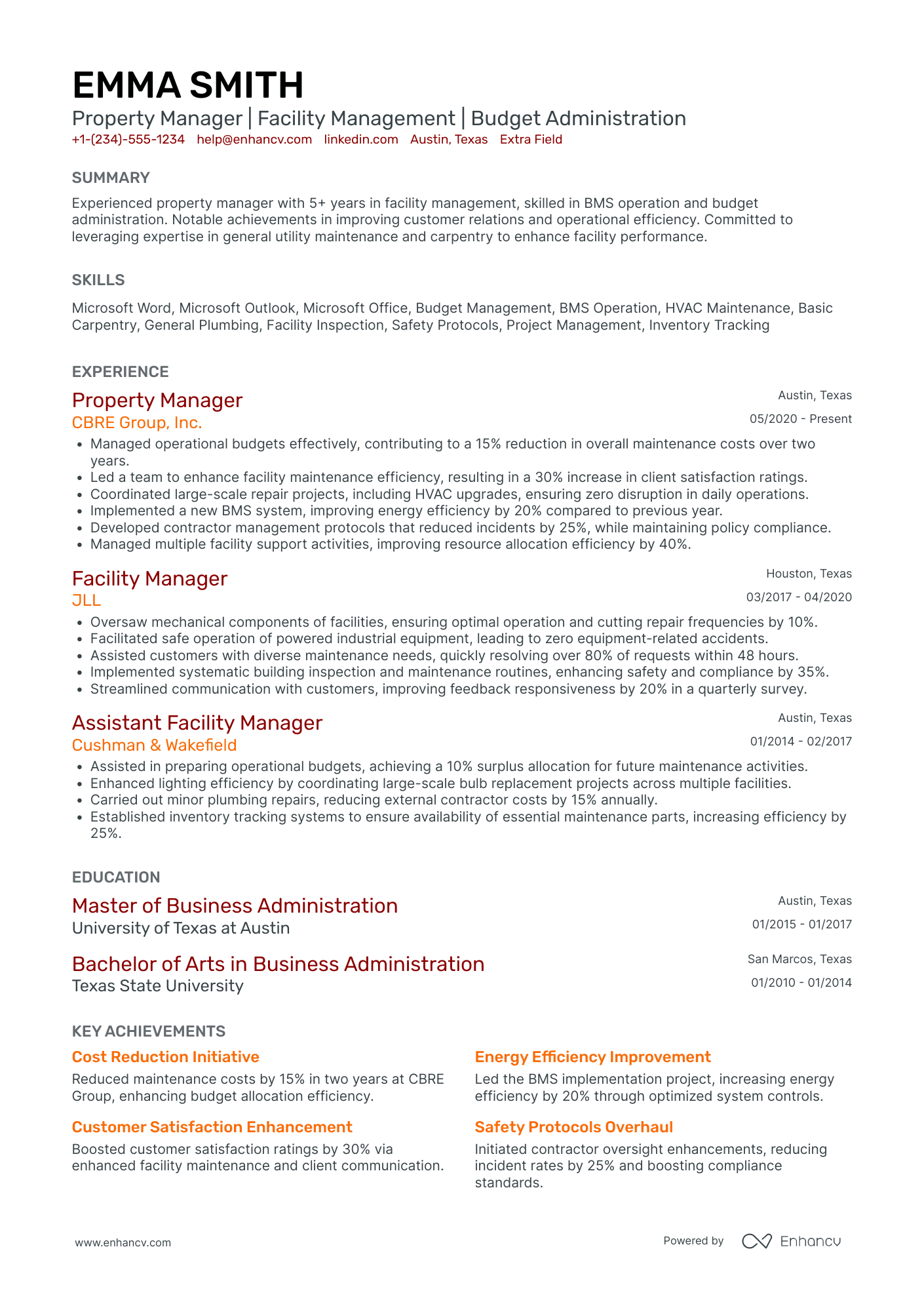 Industrial Property Manager Resume Example