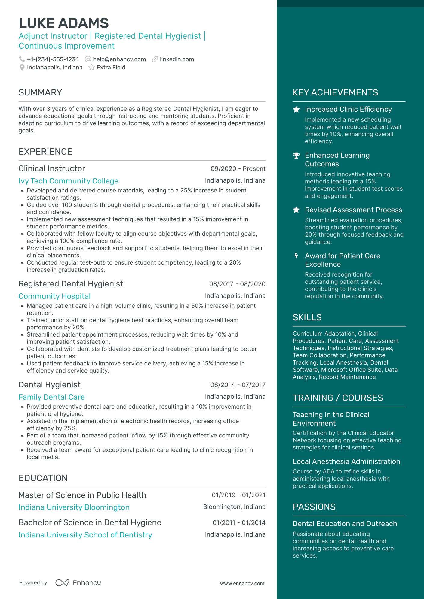 Clinical Dental Hygienist Resume Example