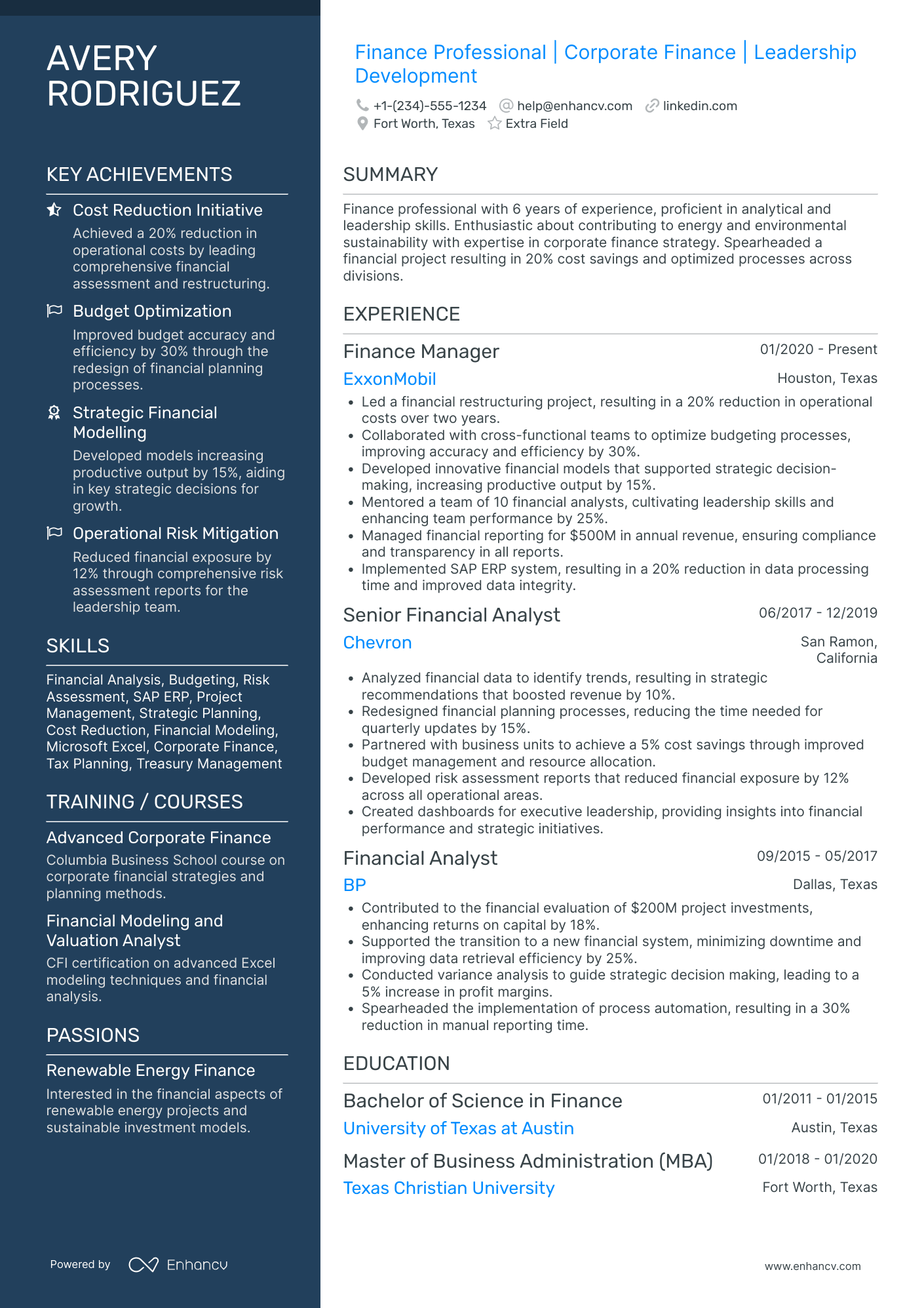 Corporate Finance Specialist Resume Example