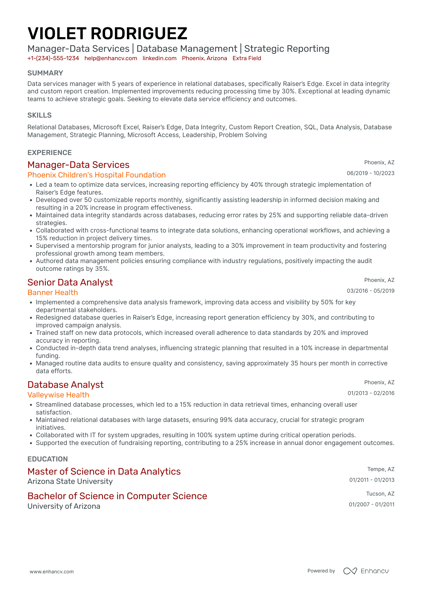 College Health Services Manager Resume Example