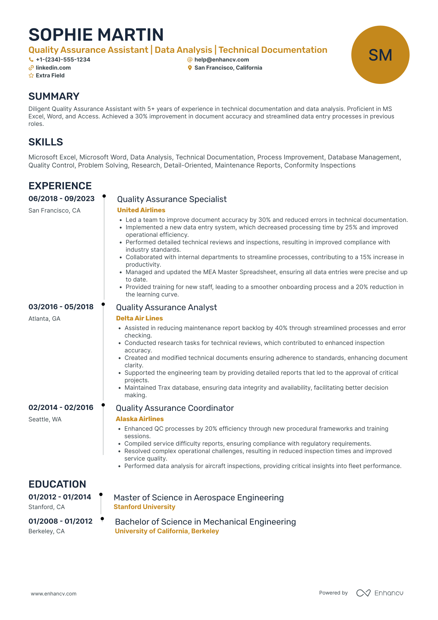 Engineering Quality Assurance Manager Resume Example