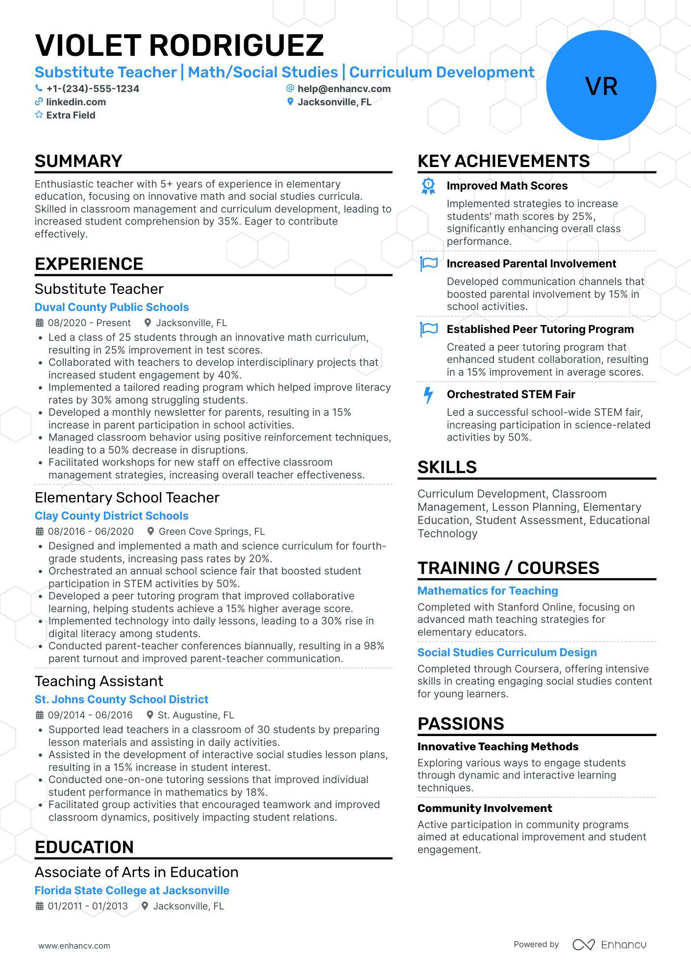 Substitute Elementary Teacher Resume Example