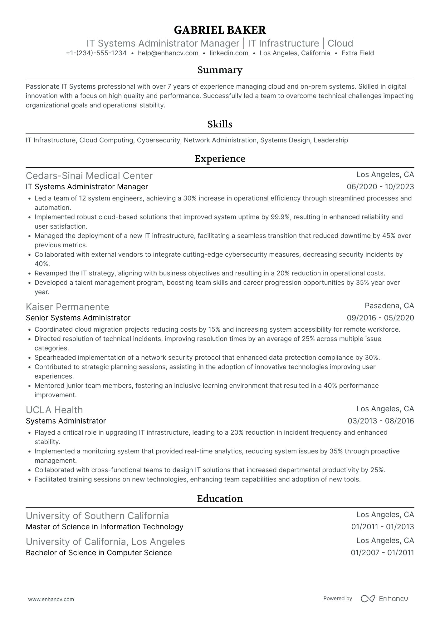 IT Systems Administrator Resume Example