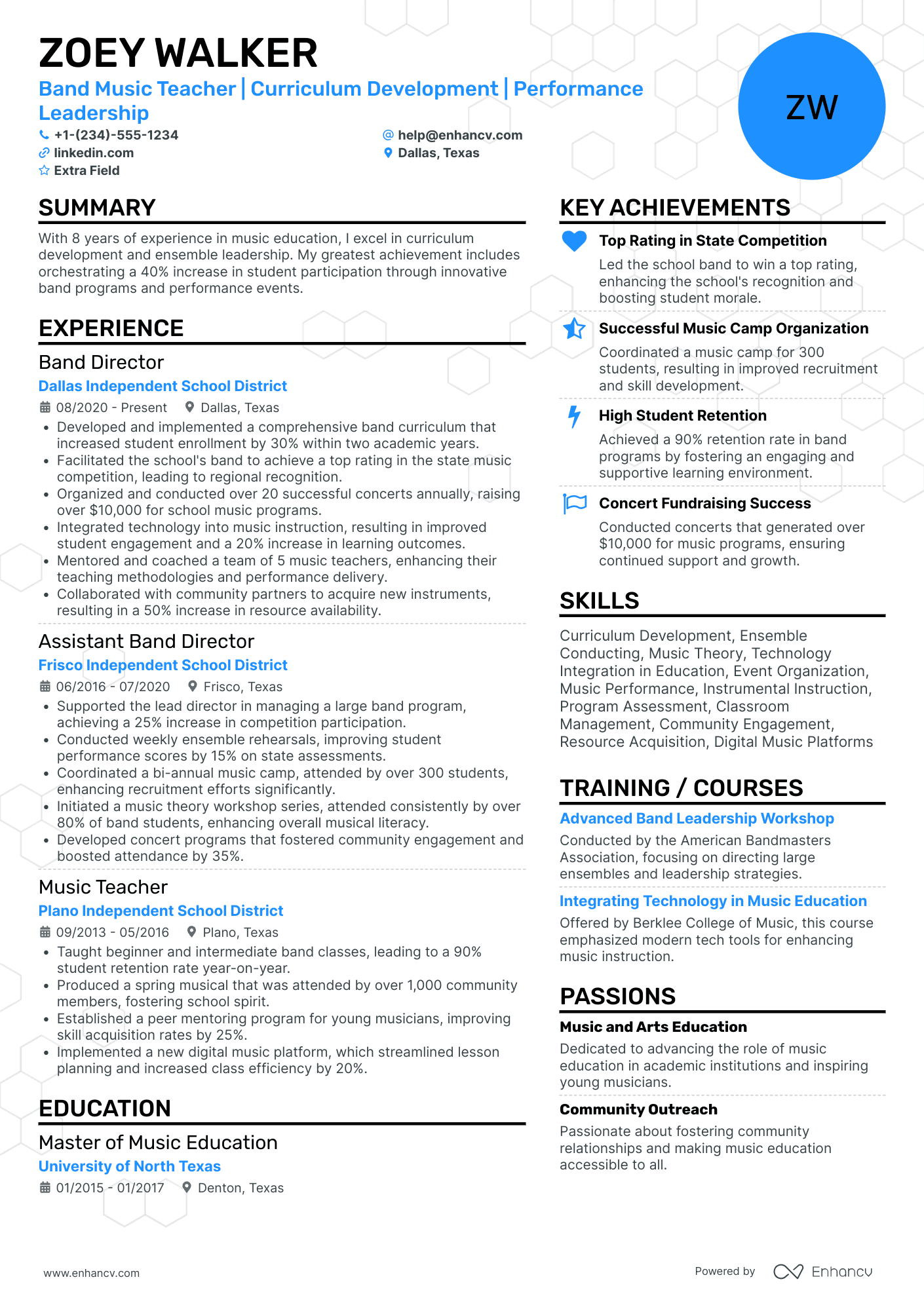 Band Music Teacher Resume Example