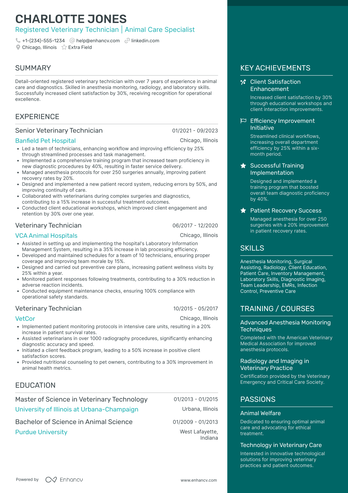 Registered Veterinary Technician Resume Example