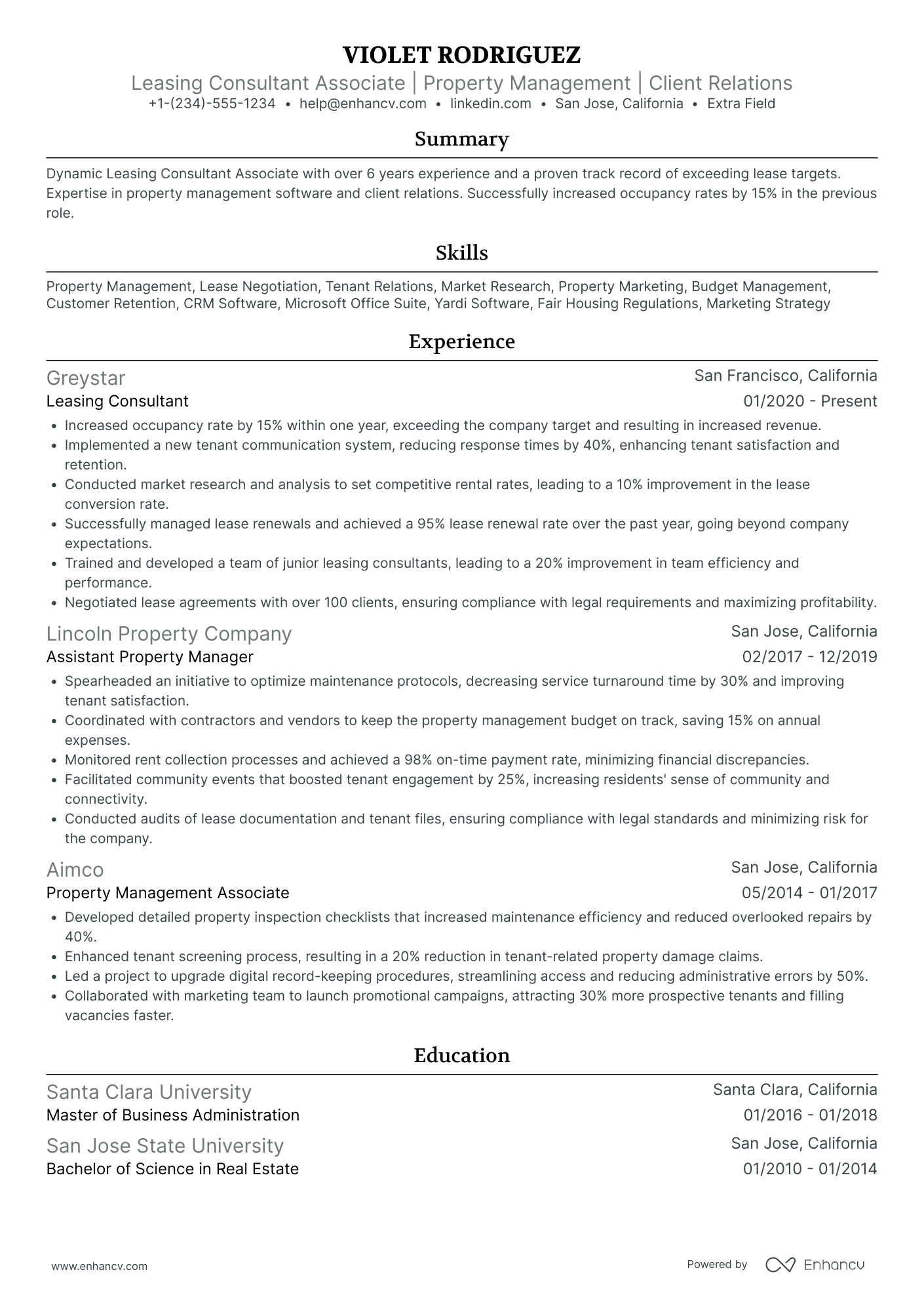 Leasing Consultant Associate Resume Example