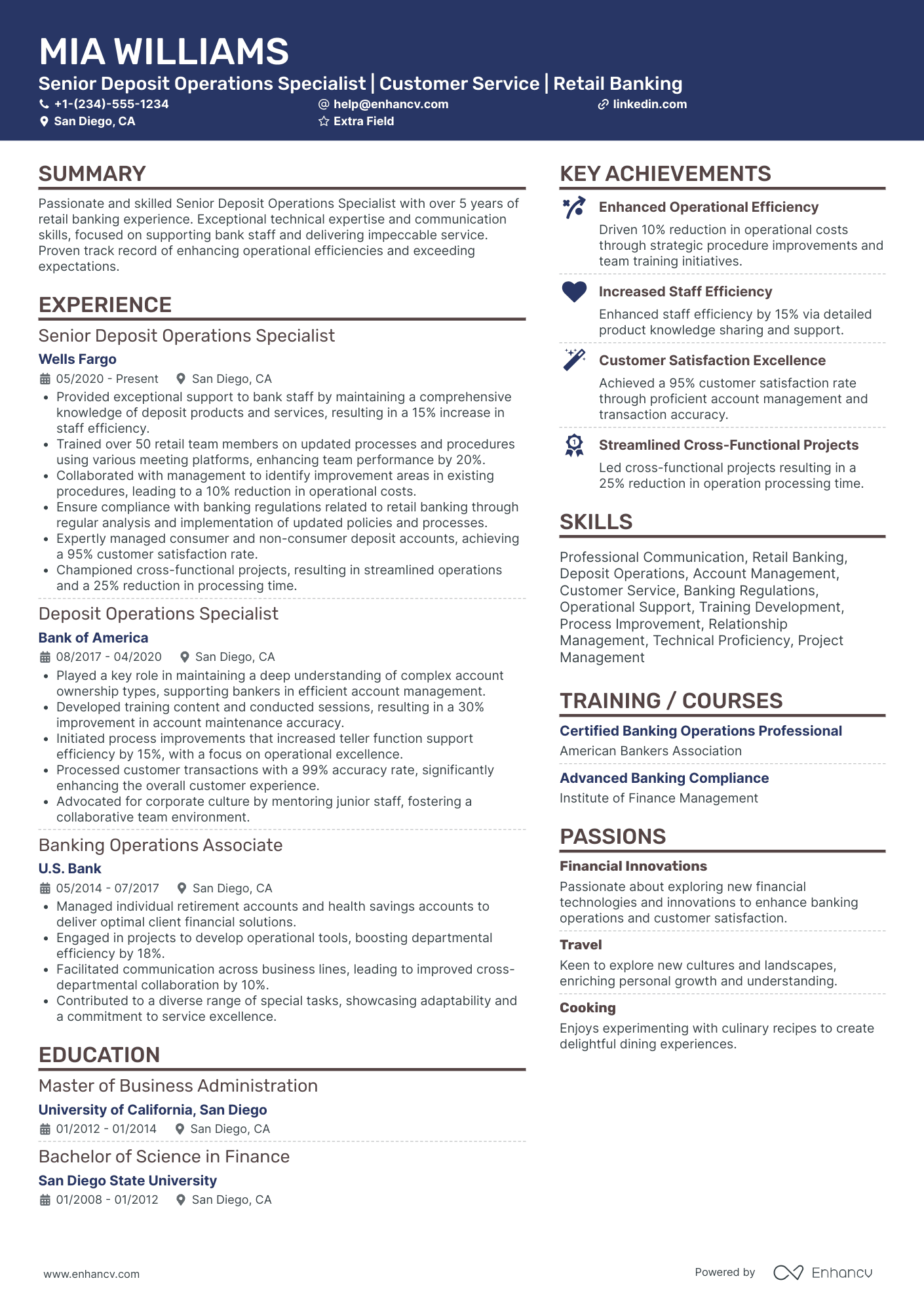 Bank Teller Operations Specialist Resume Example