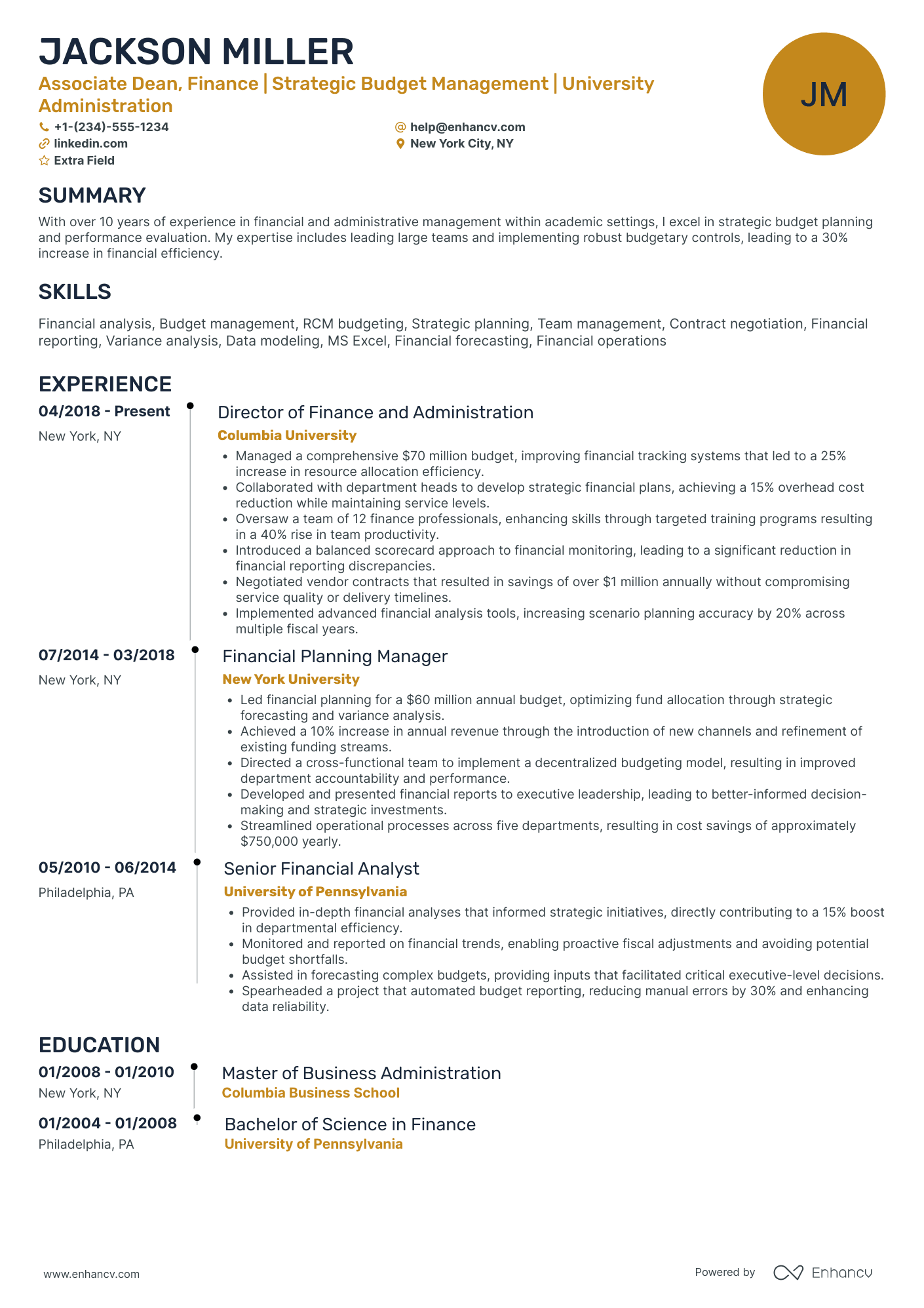 Graduate Finance Associate Resume Example