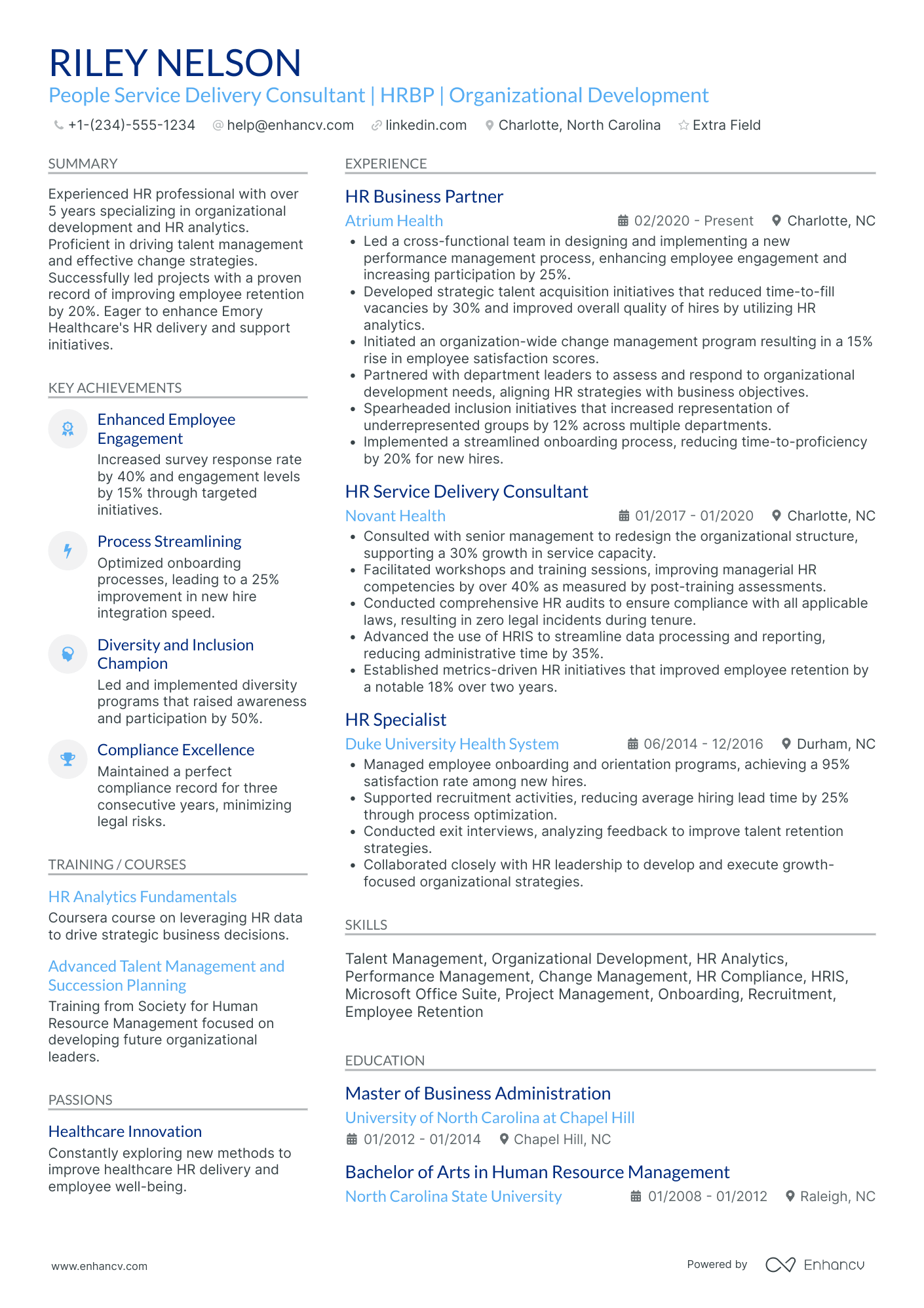 HR Business Partner Consultant Resume Example