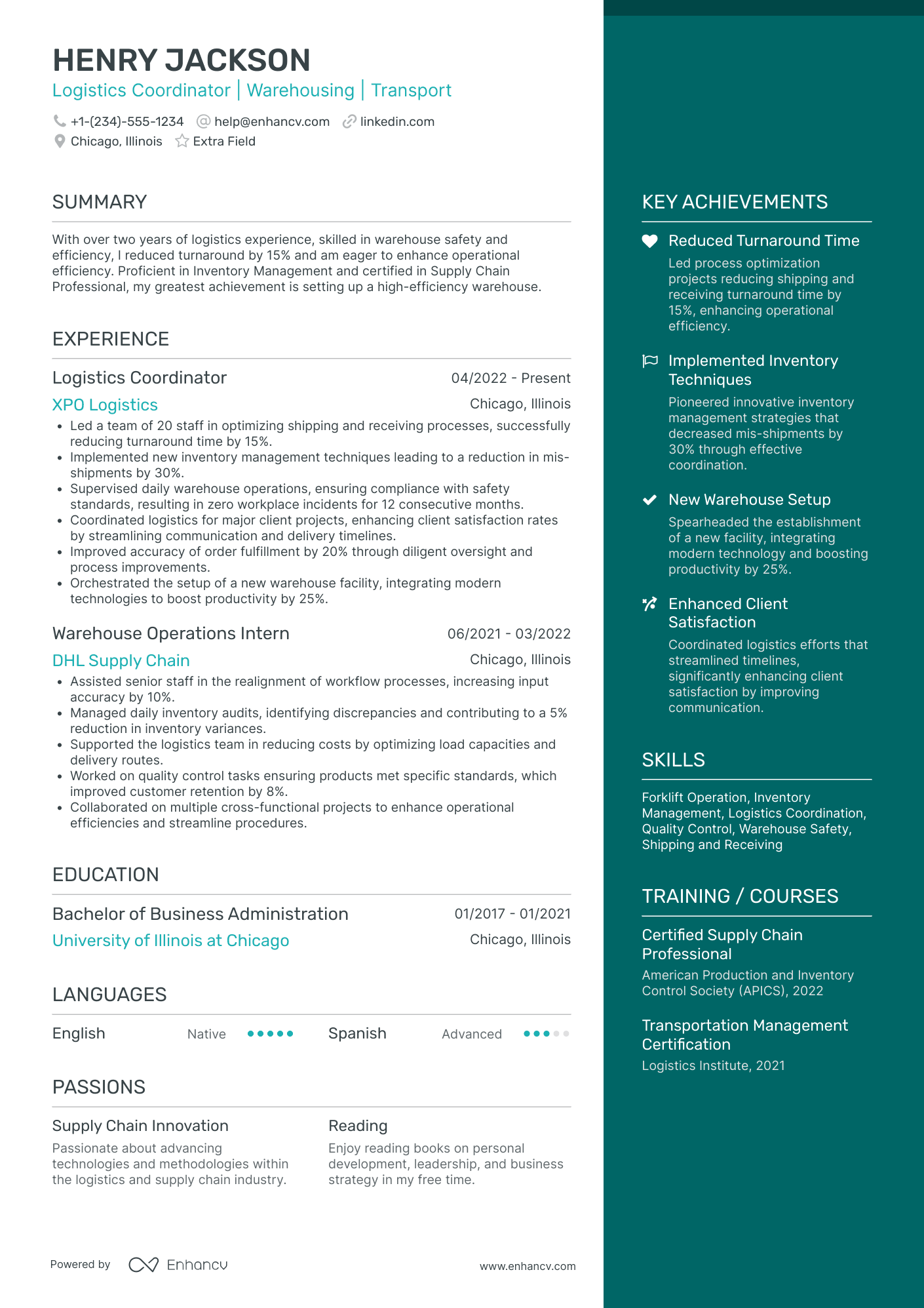 Junior Logistics Coordinator Resume Example