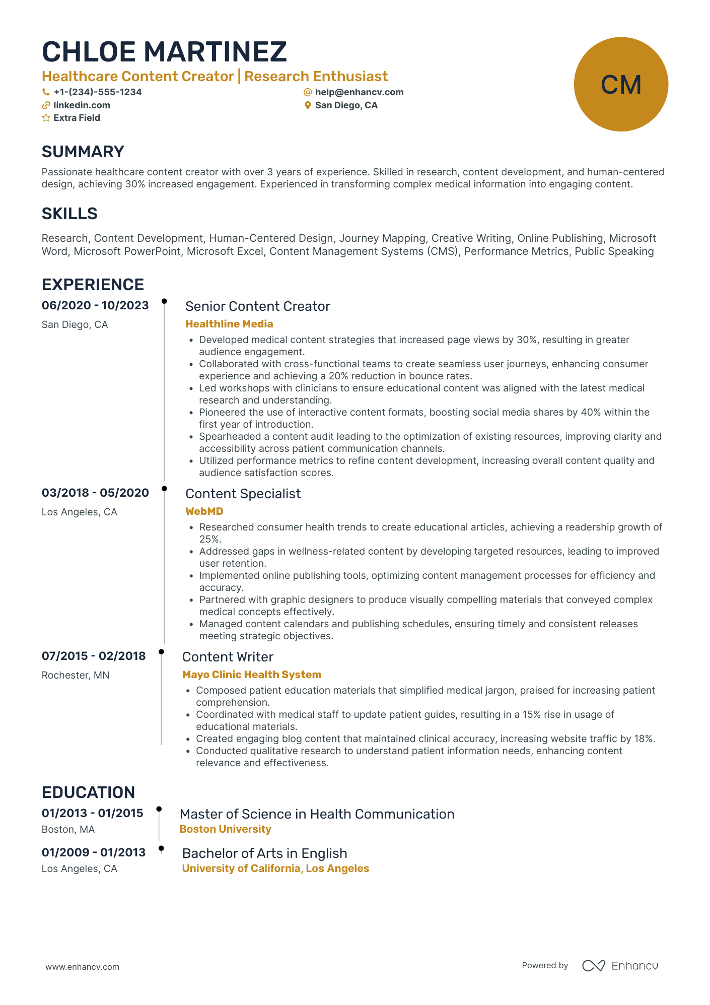 Healthcare Copywriter Resume Example