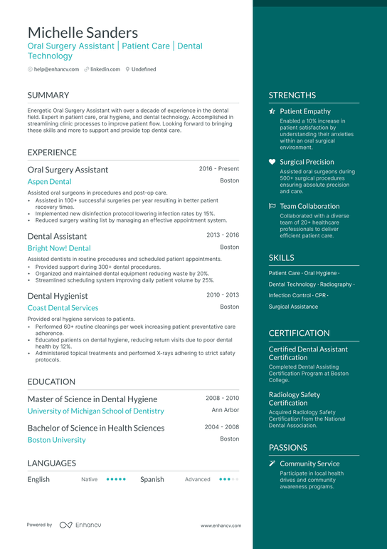 Oral Surgery Assistant Resume Example