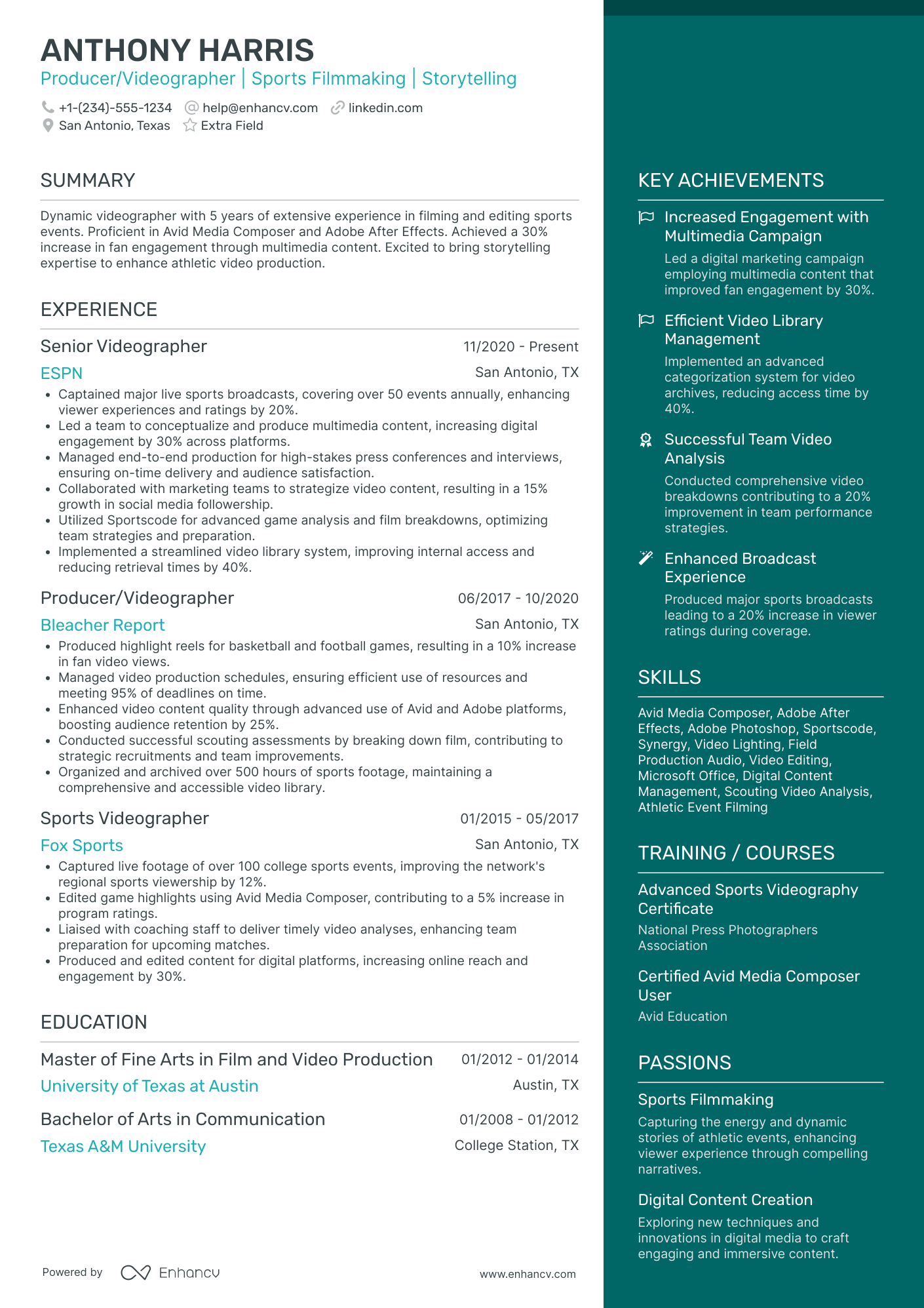 Music Videographer Resume Example