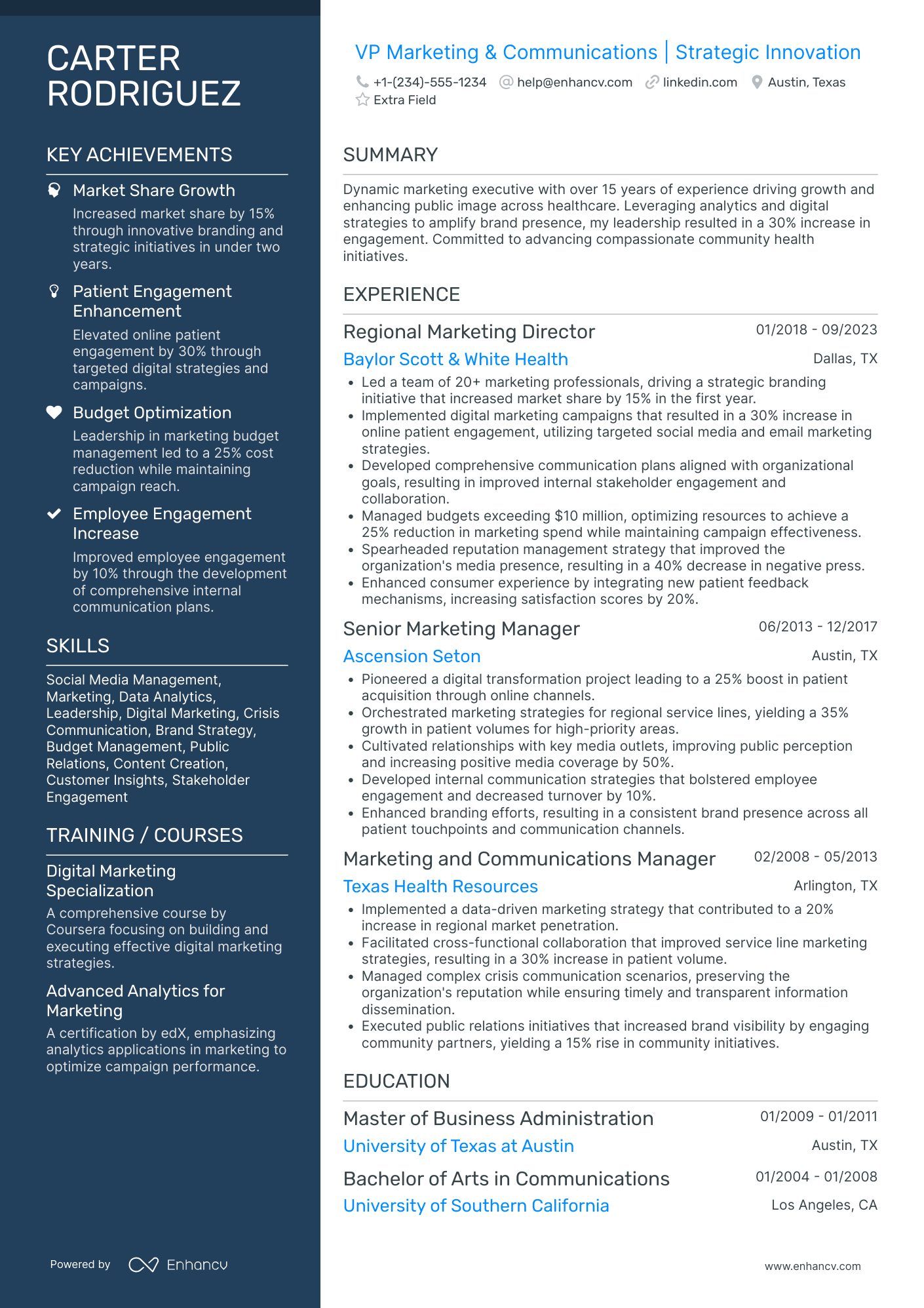 Senior VP Marketing Resume Example