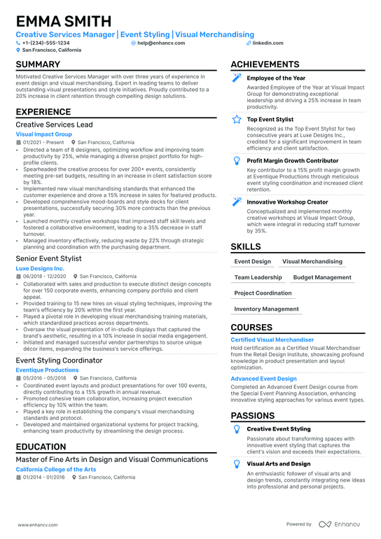 Creative Services Manager Resume Example