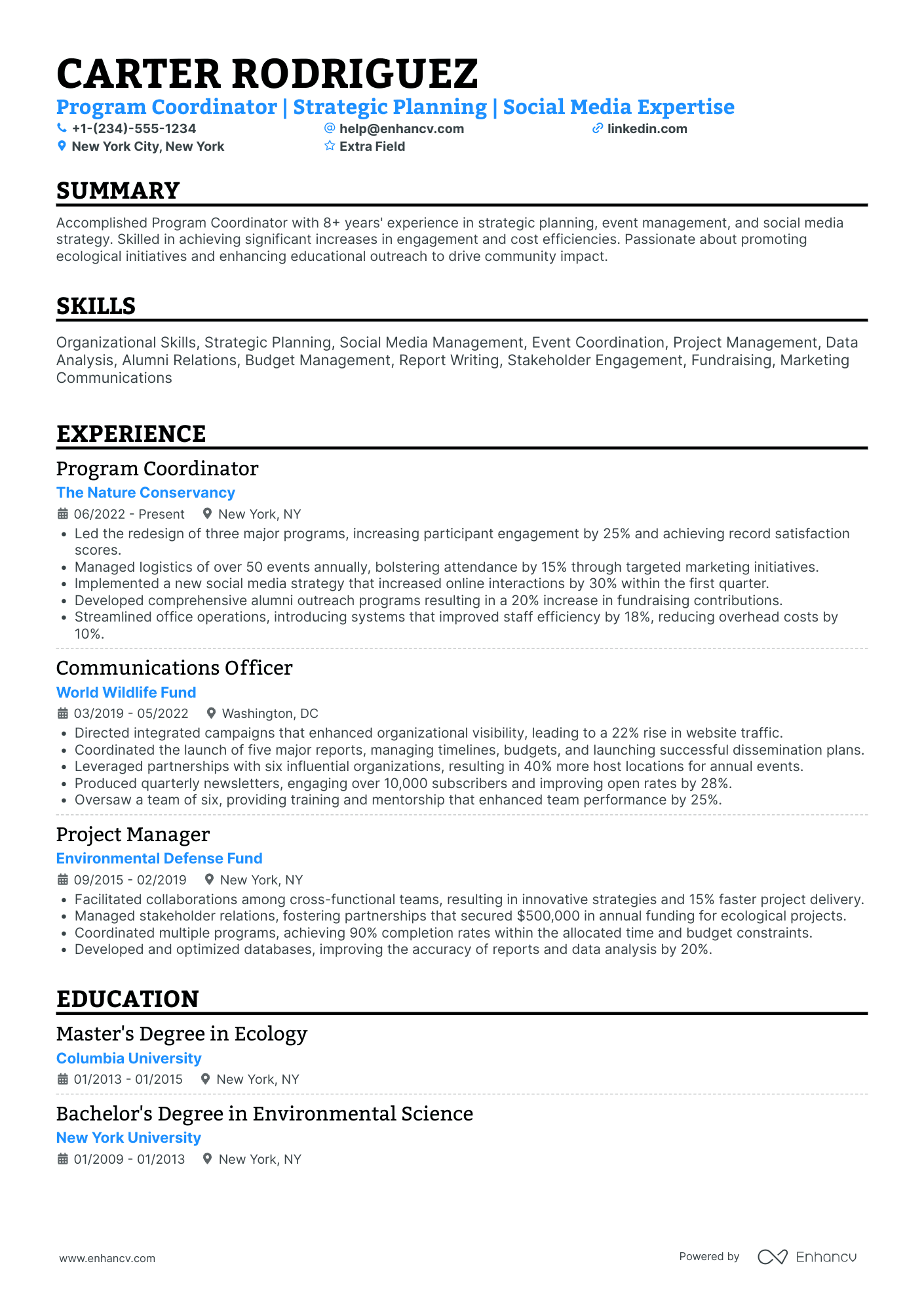 Career Change Coordinator Resume Example