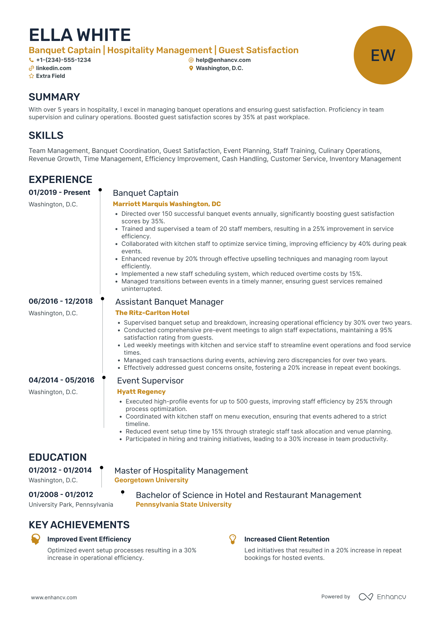 Lead Banquet Server Resume Example