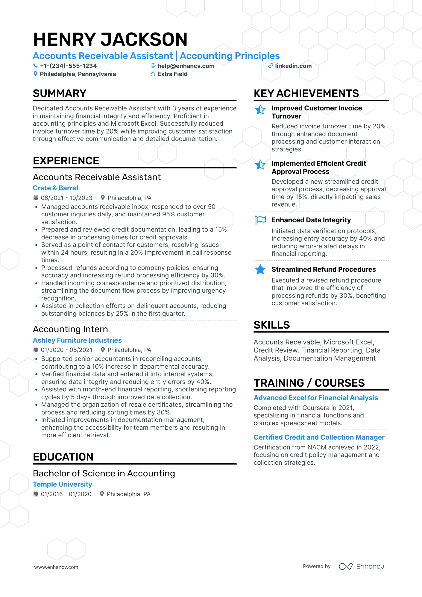 Accounts Receivable Assistant Resume Example