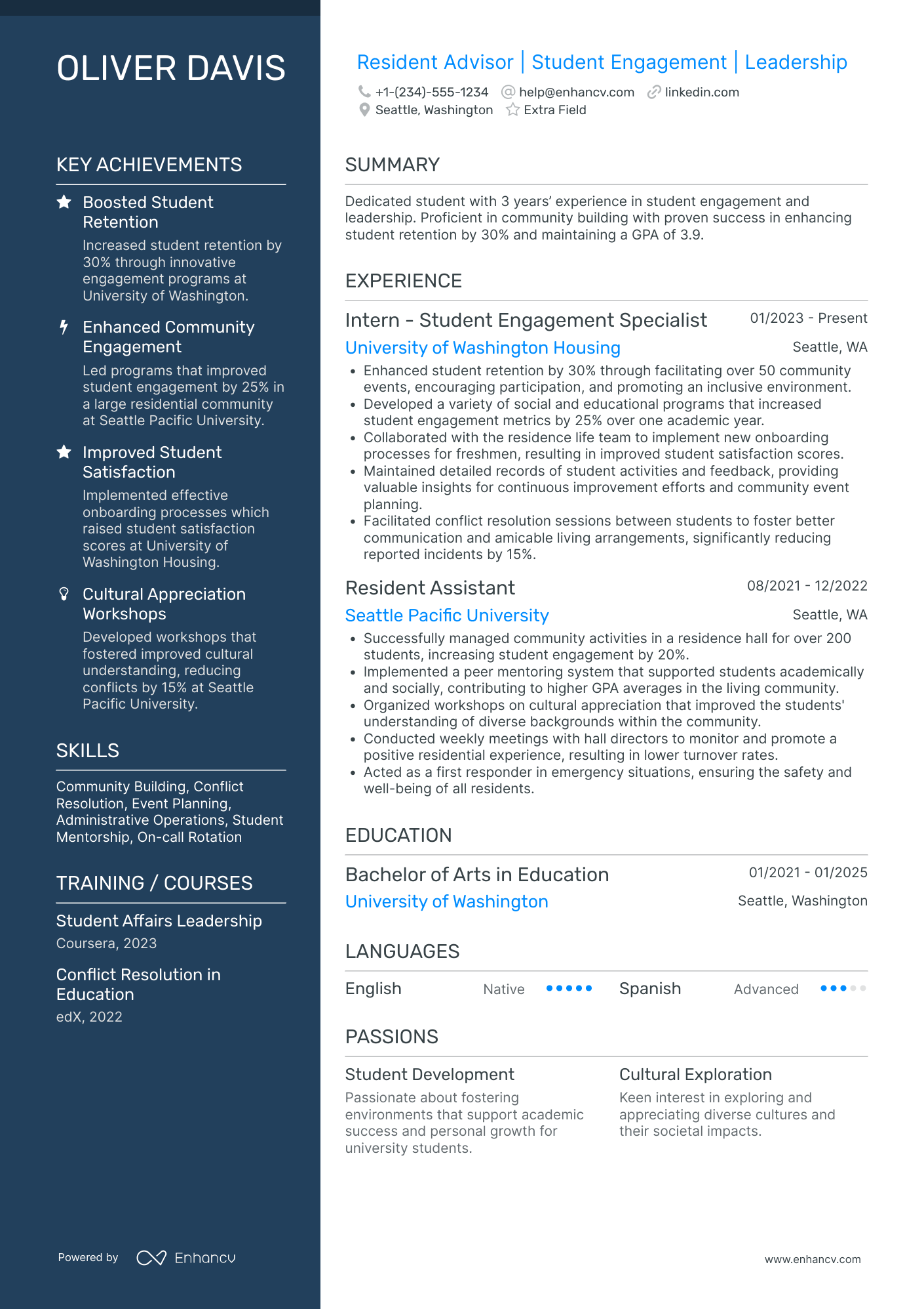 Resident Assistant Advisor Resume Example