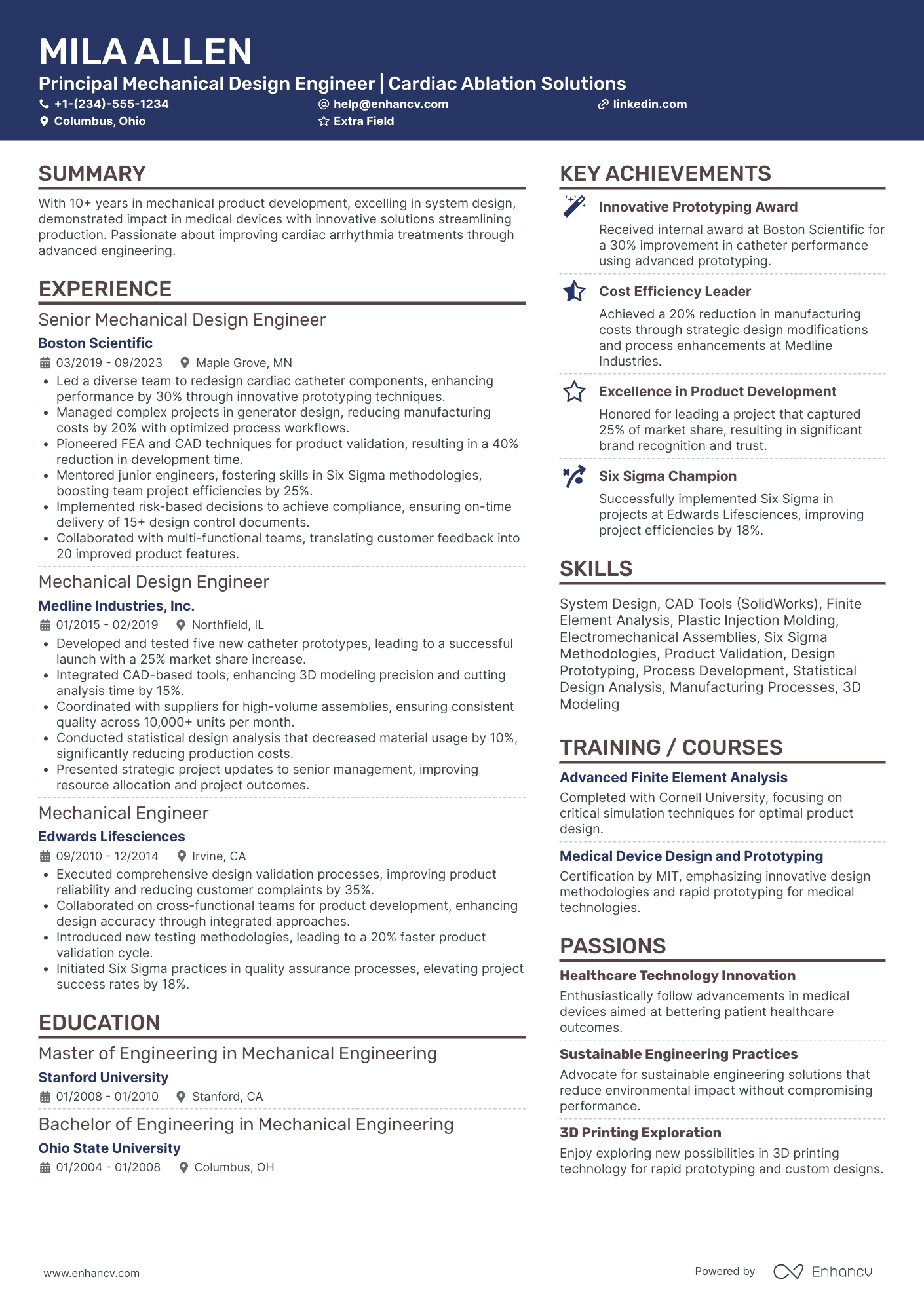 Principal Mechanical Design Engineer Resume Example