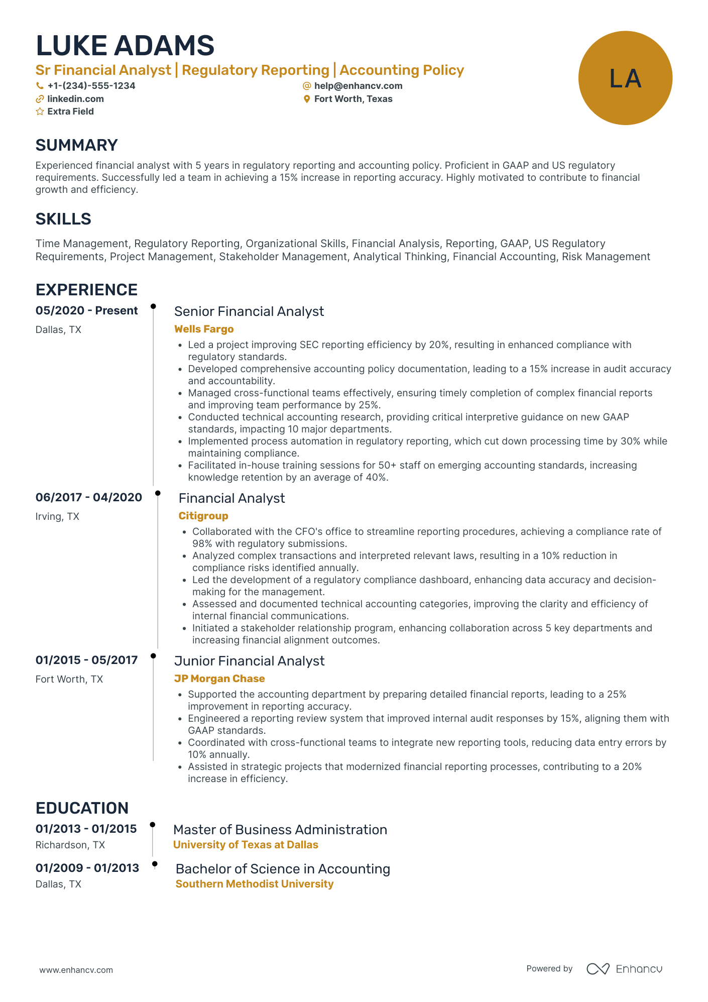 Financial Accounting Analyst Resume Example