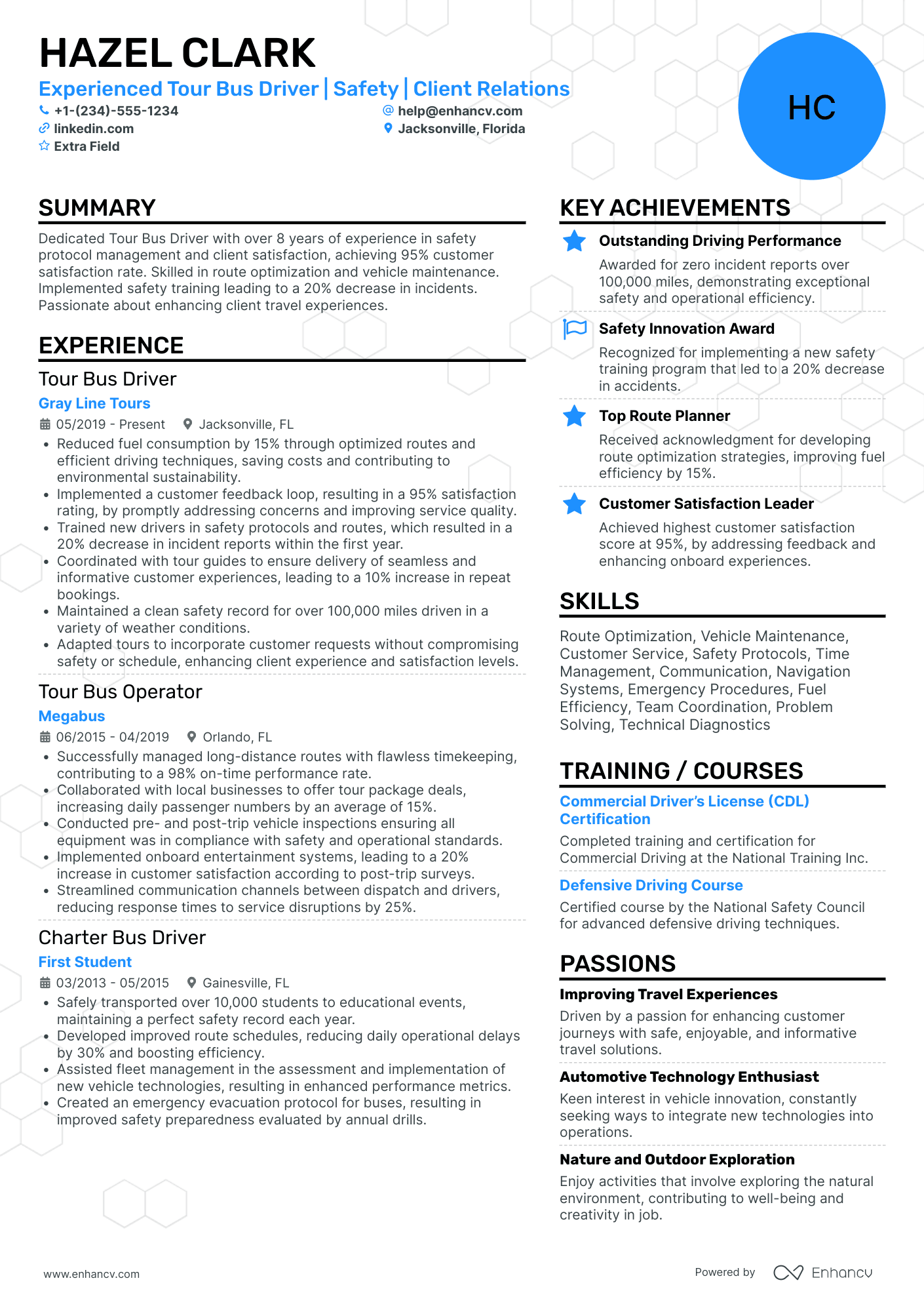 Tour Bus Driver Resume Example