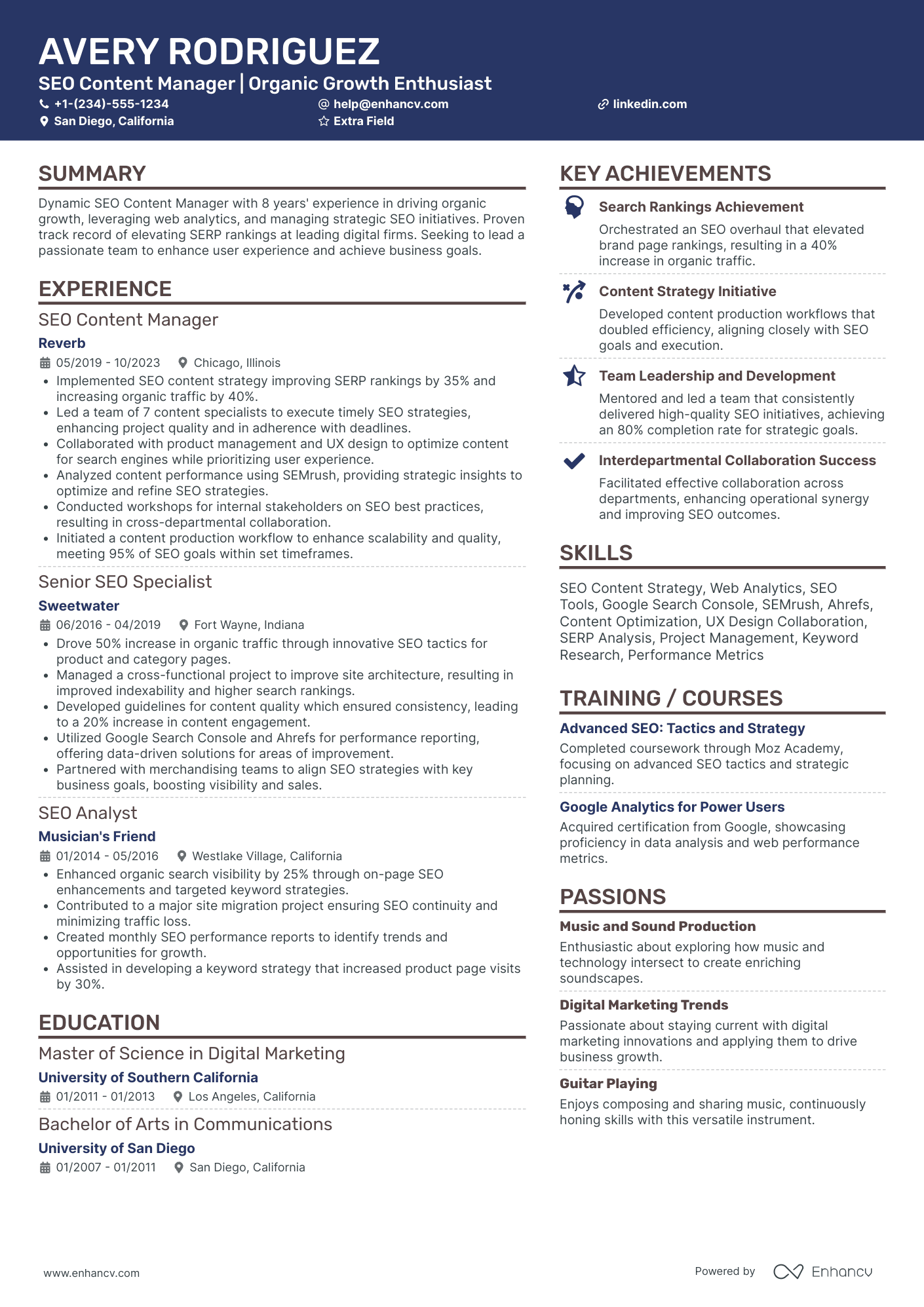 SEO Content Manager Resume Example