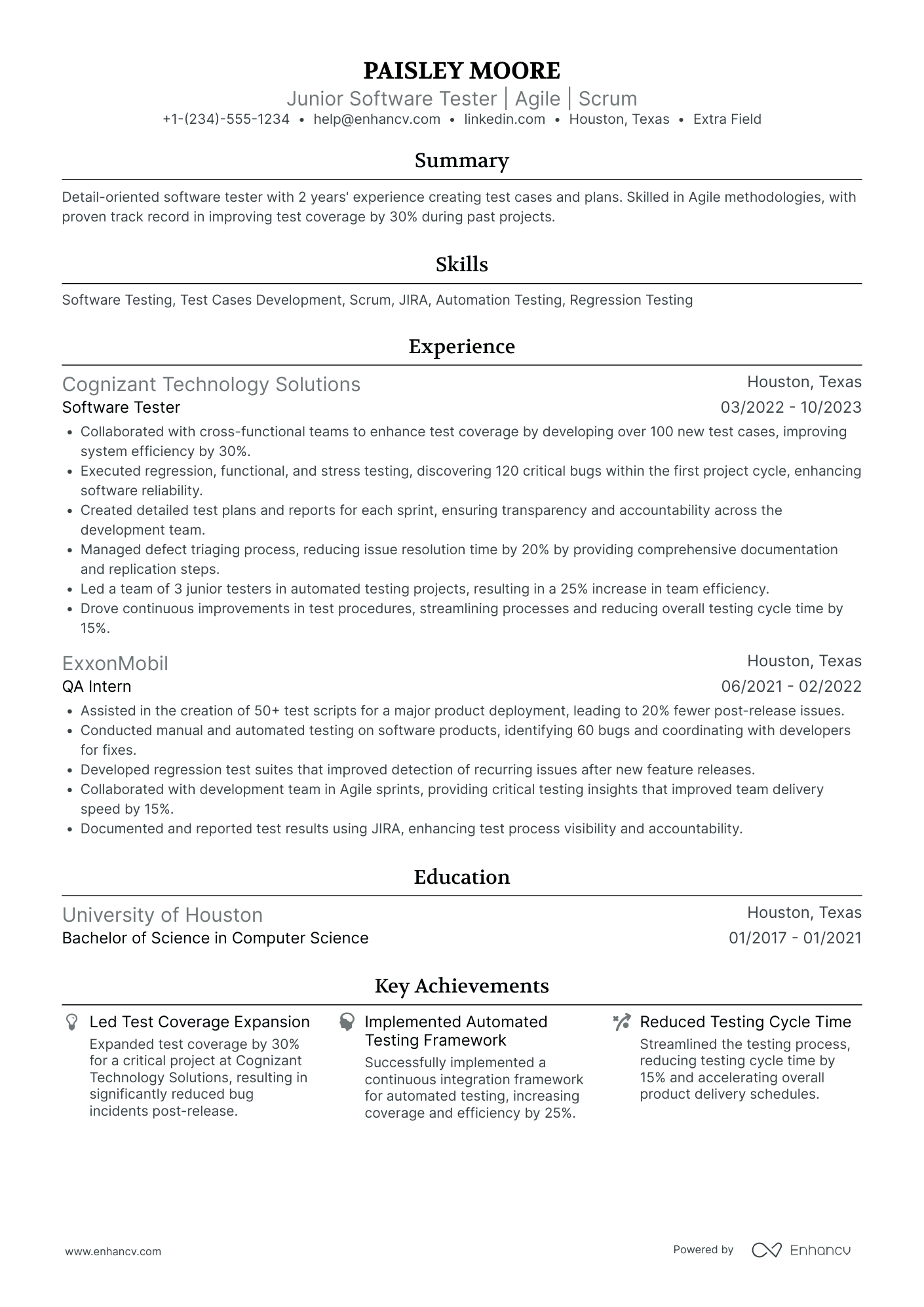 Junior Software Tester Resume Example