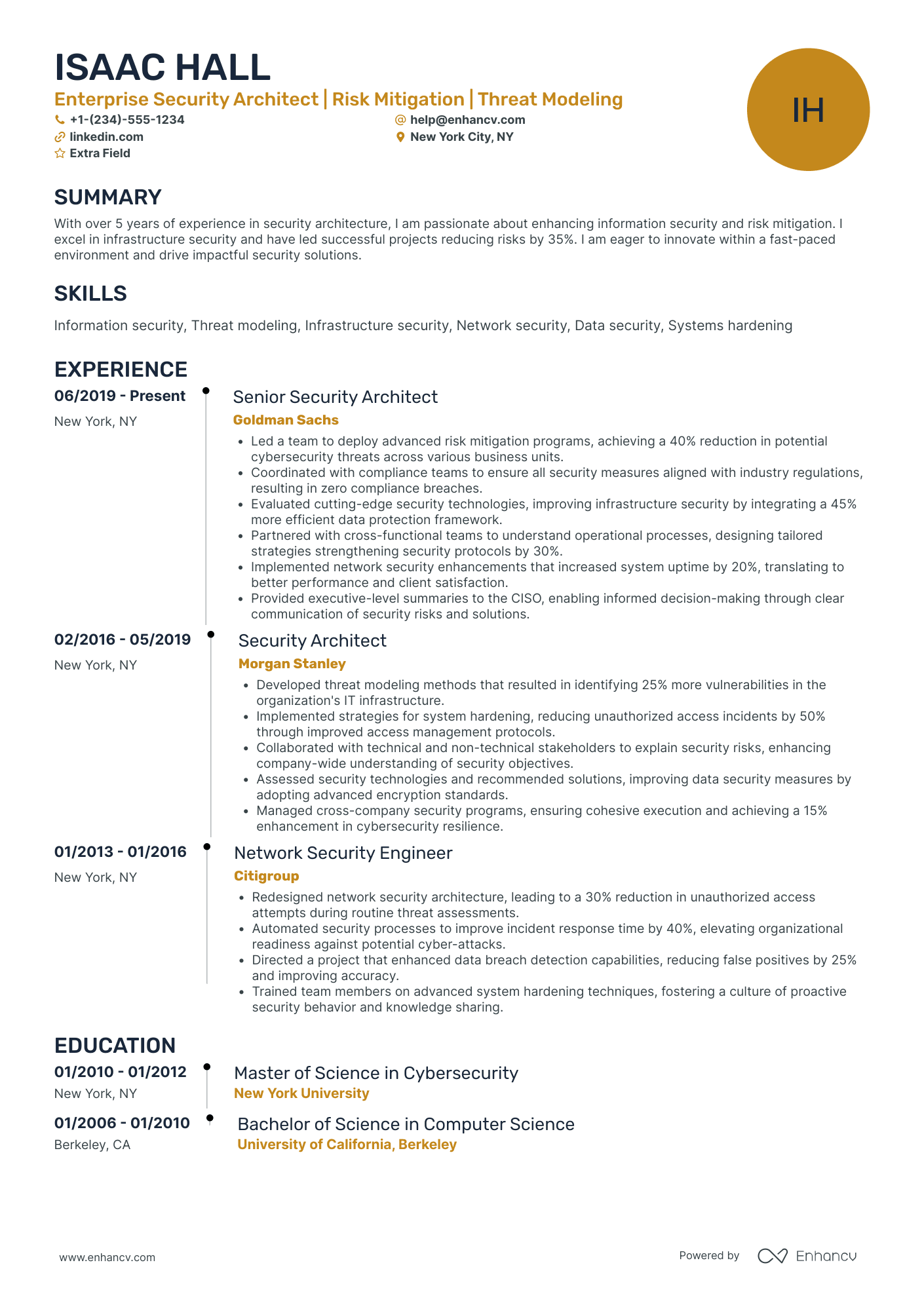 Enterprise Security Architect Resume Example