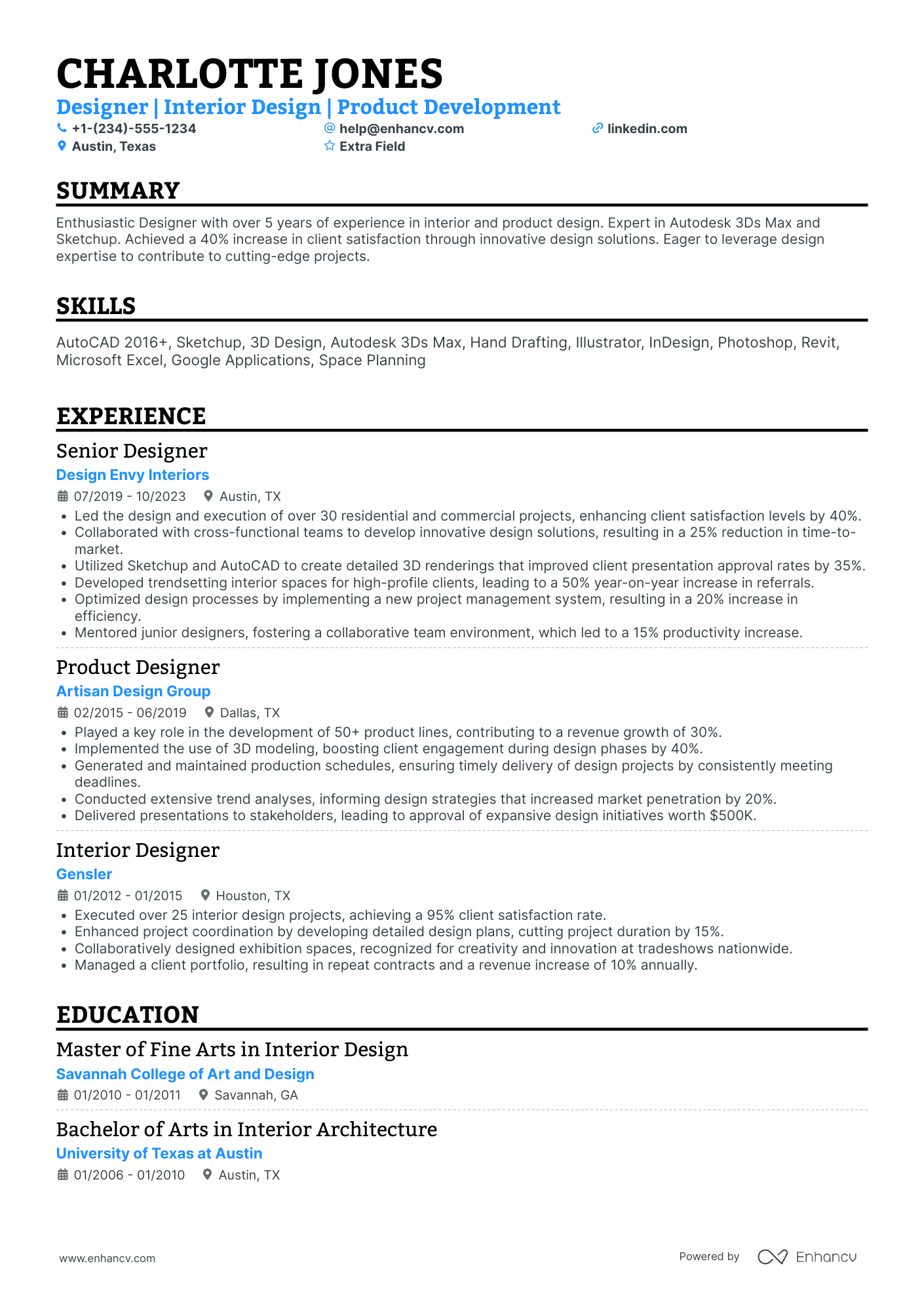 Exhibition Interior Designer Resume Example